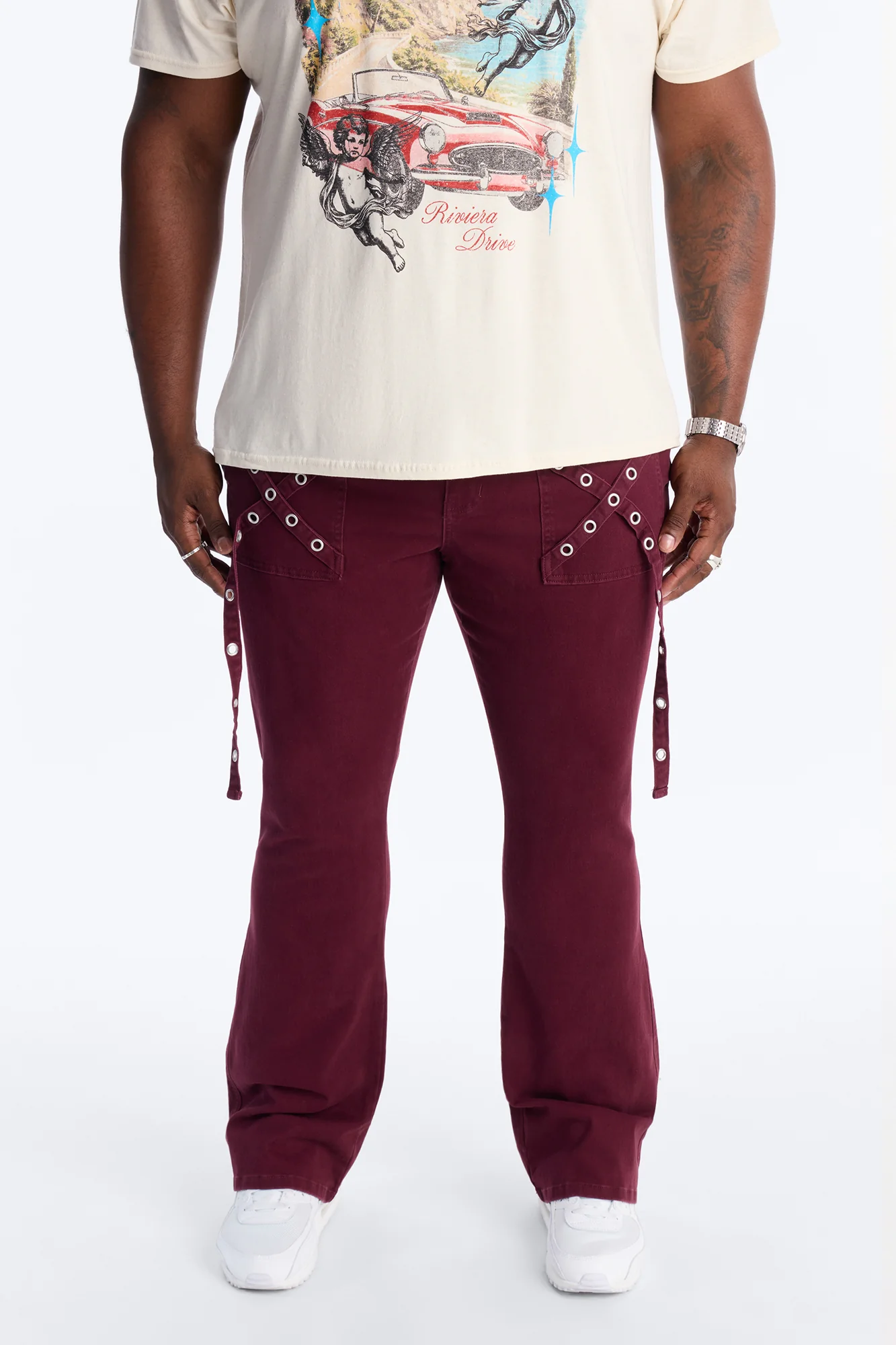 Stacked Slim Flare Retro Groove Pant - Burgundy - Image 5