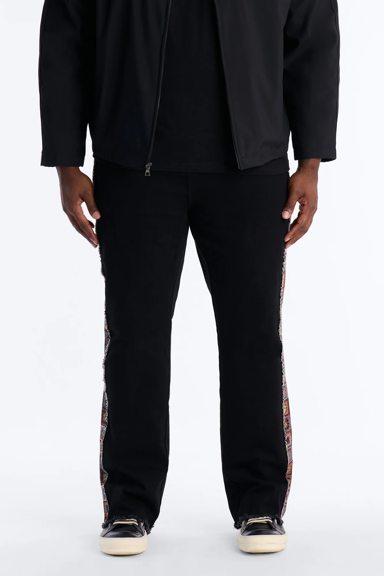 Stacked Slim Flare Split Tapestry Jeans - Black - Image 10