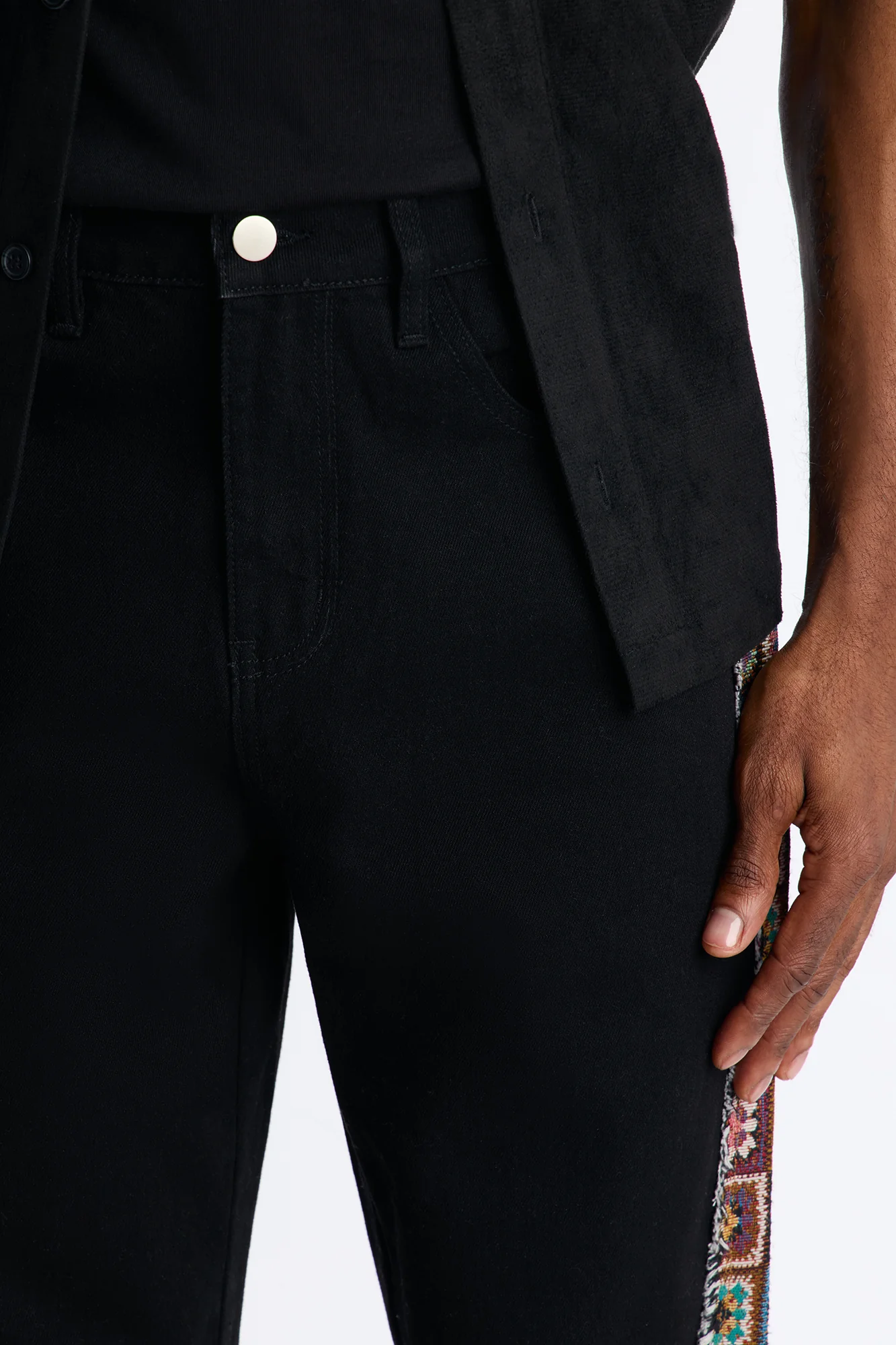 Stacked Slim Flare Split Tapestry Jeans - Black - Image 4