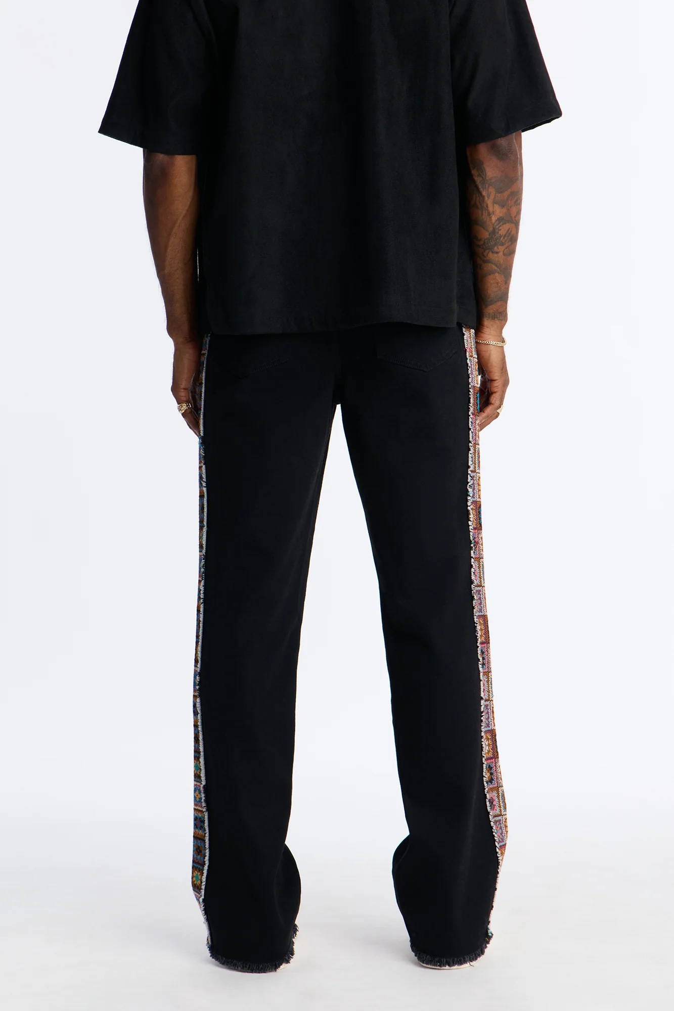 Stacked Slim Flare Split Tapestry Jeans - Black - Image 5