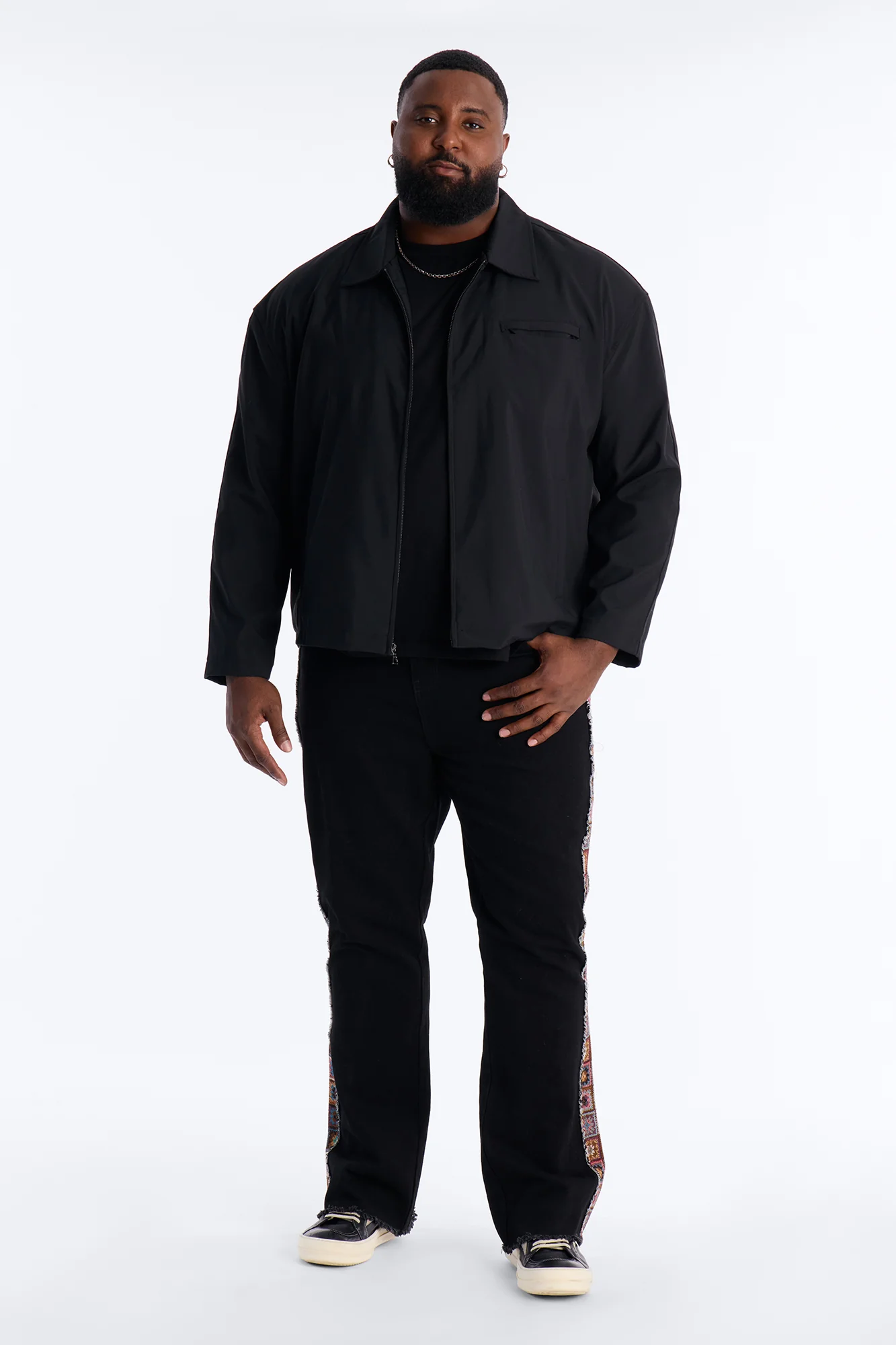 Stacked Slim Flare Split Tapestry Jeans - Black - Image 7