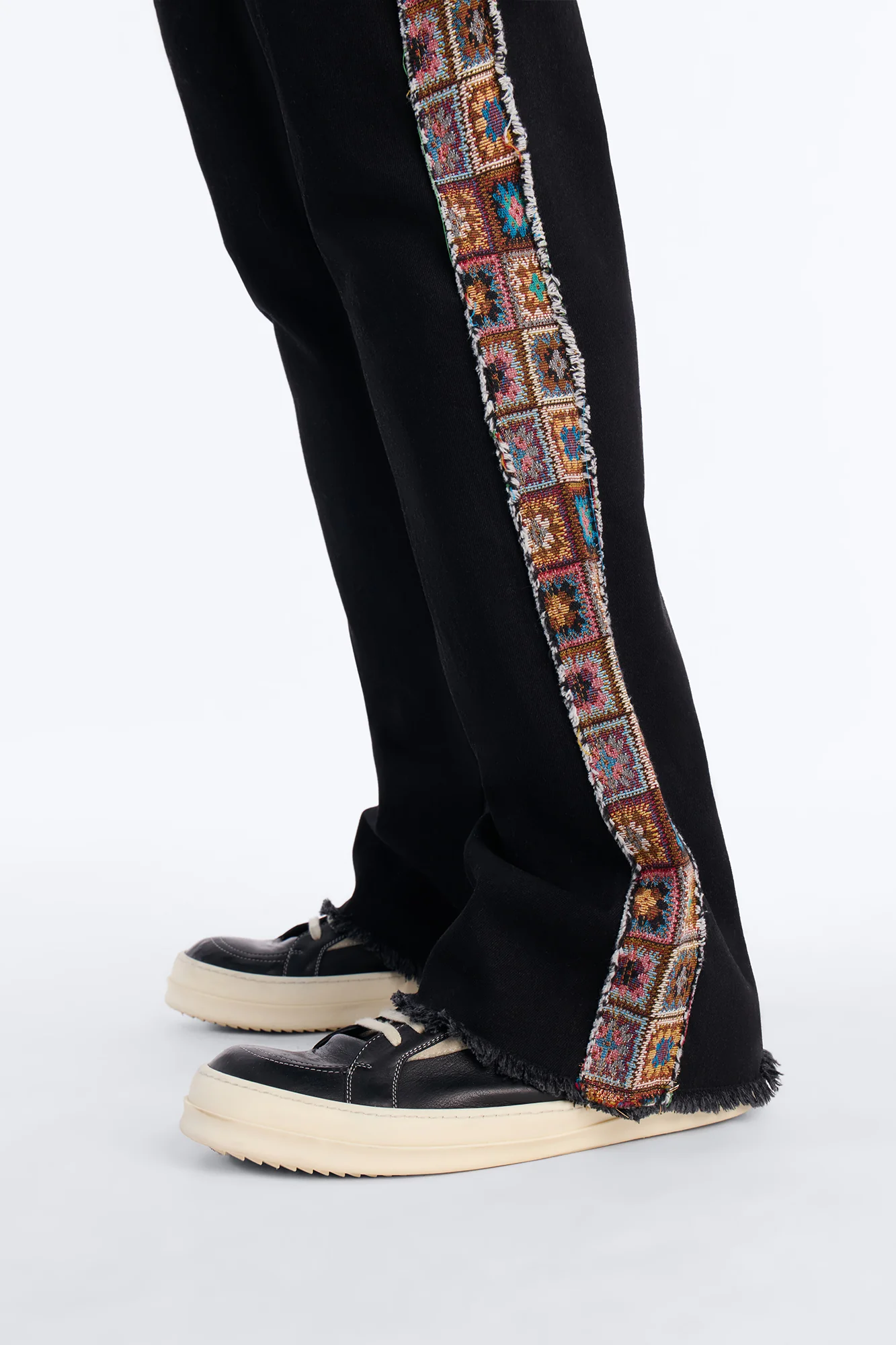 Stacked Slim Flare Split Tapestry Jeans - Black - Image 9