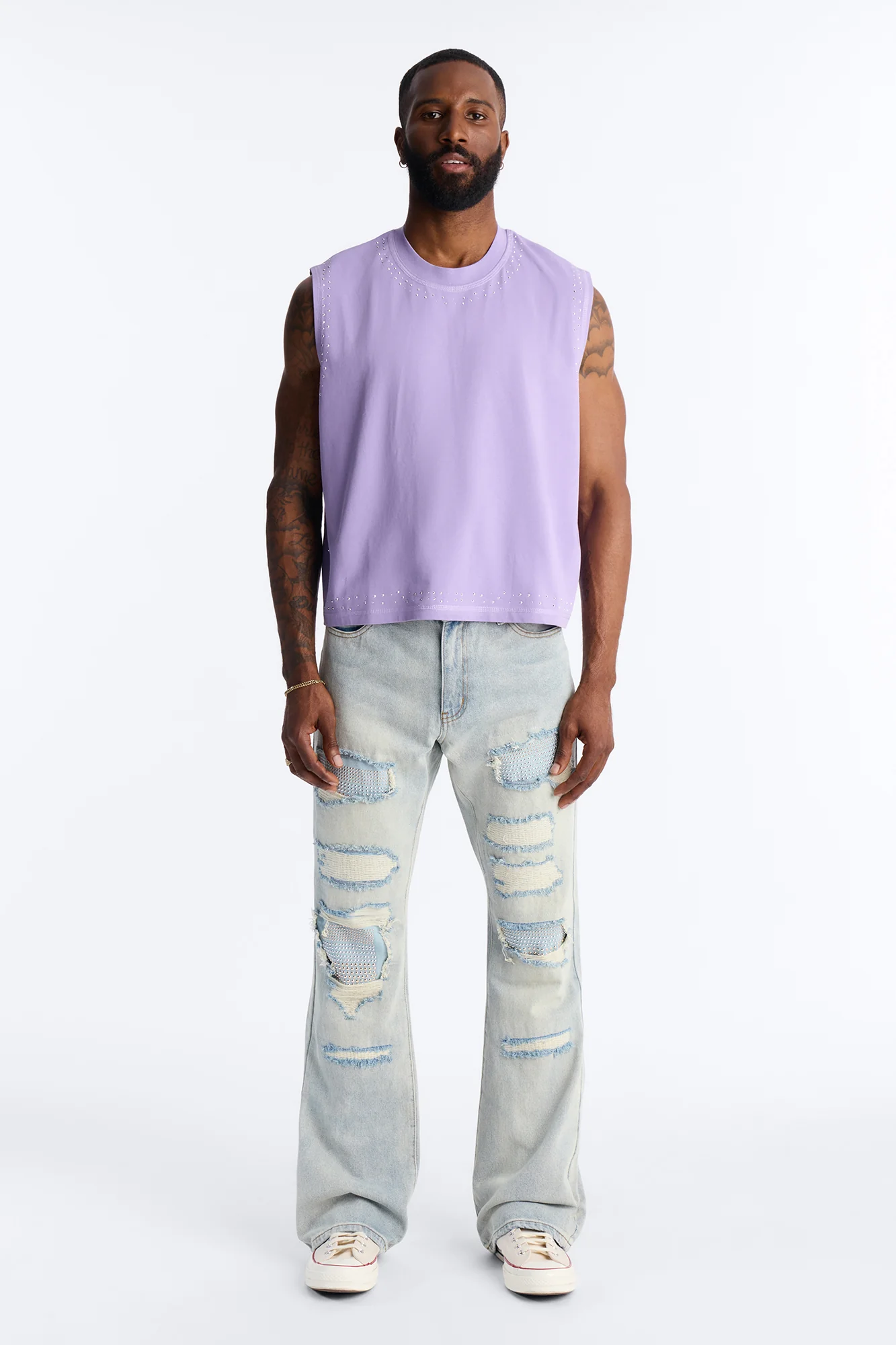 Stacked Slim Flare Stud Havoc Jean - Light Wash - Image 2