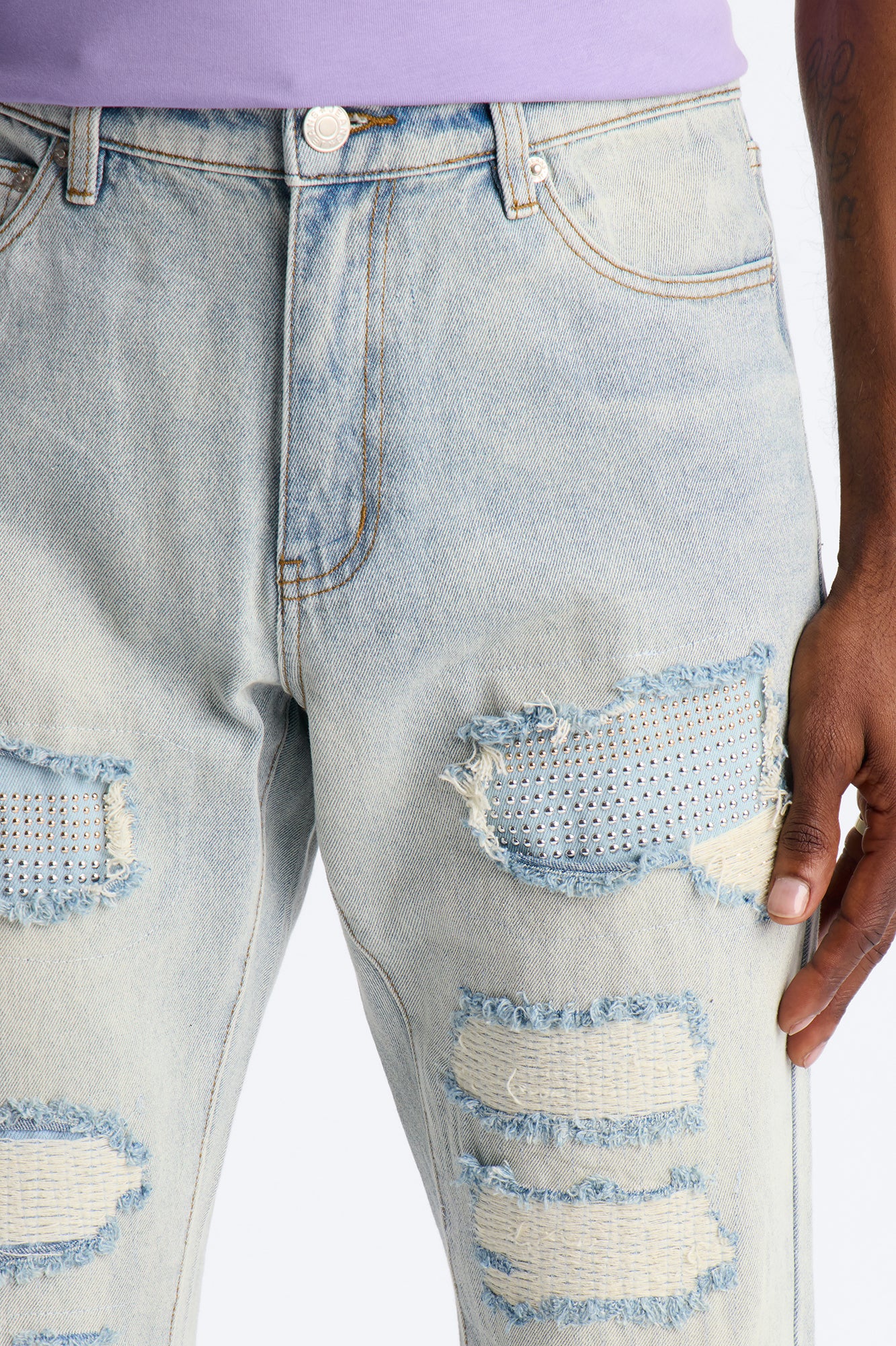 Stacked Slim Flare Stud Havoc Jean - Light Wash - Image 3