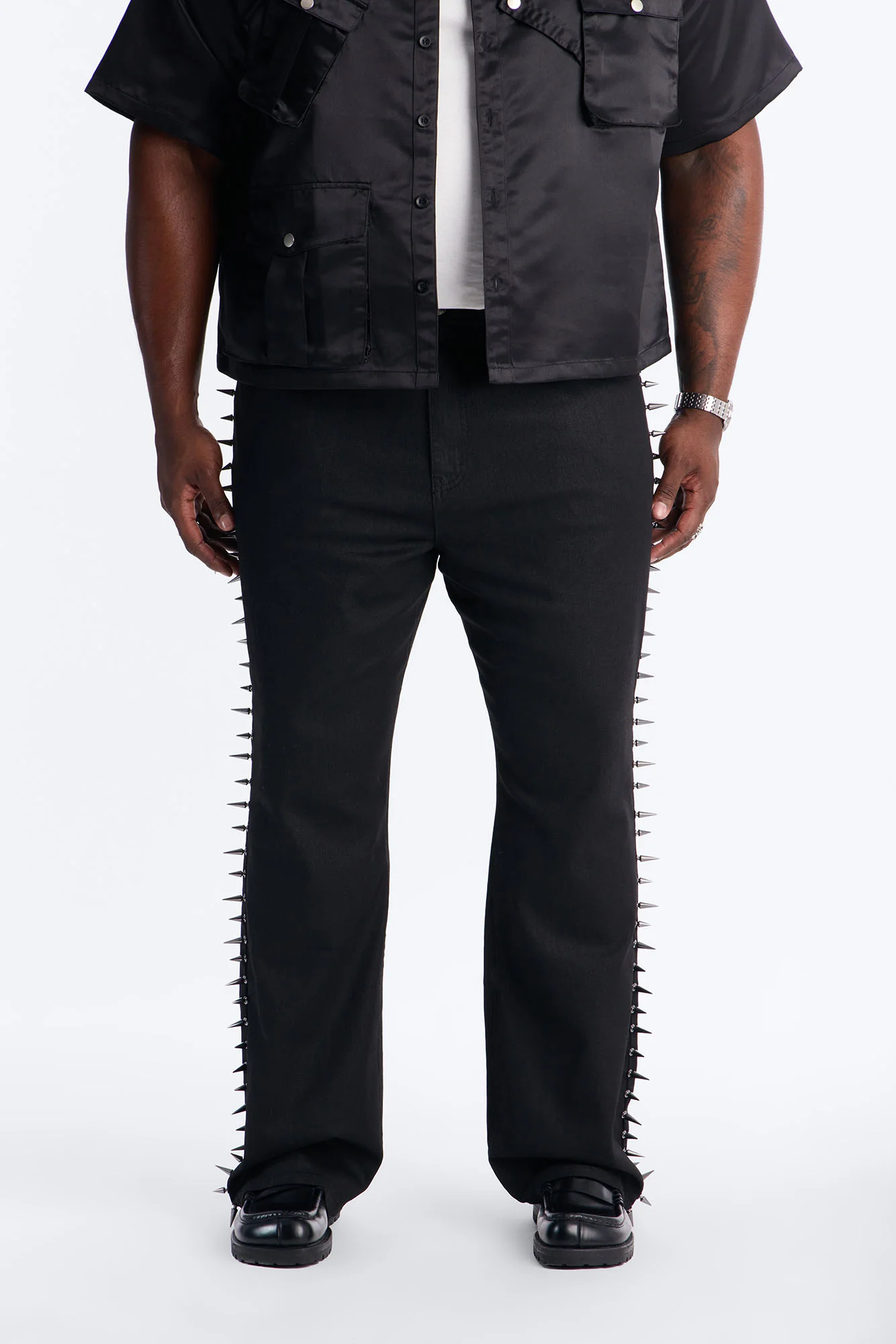 Stacked Slim Flare Waxed Cyber Spike Jean - Black - Image 6
