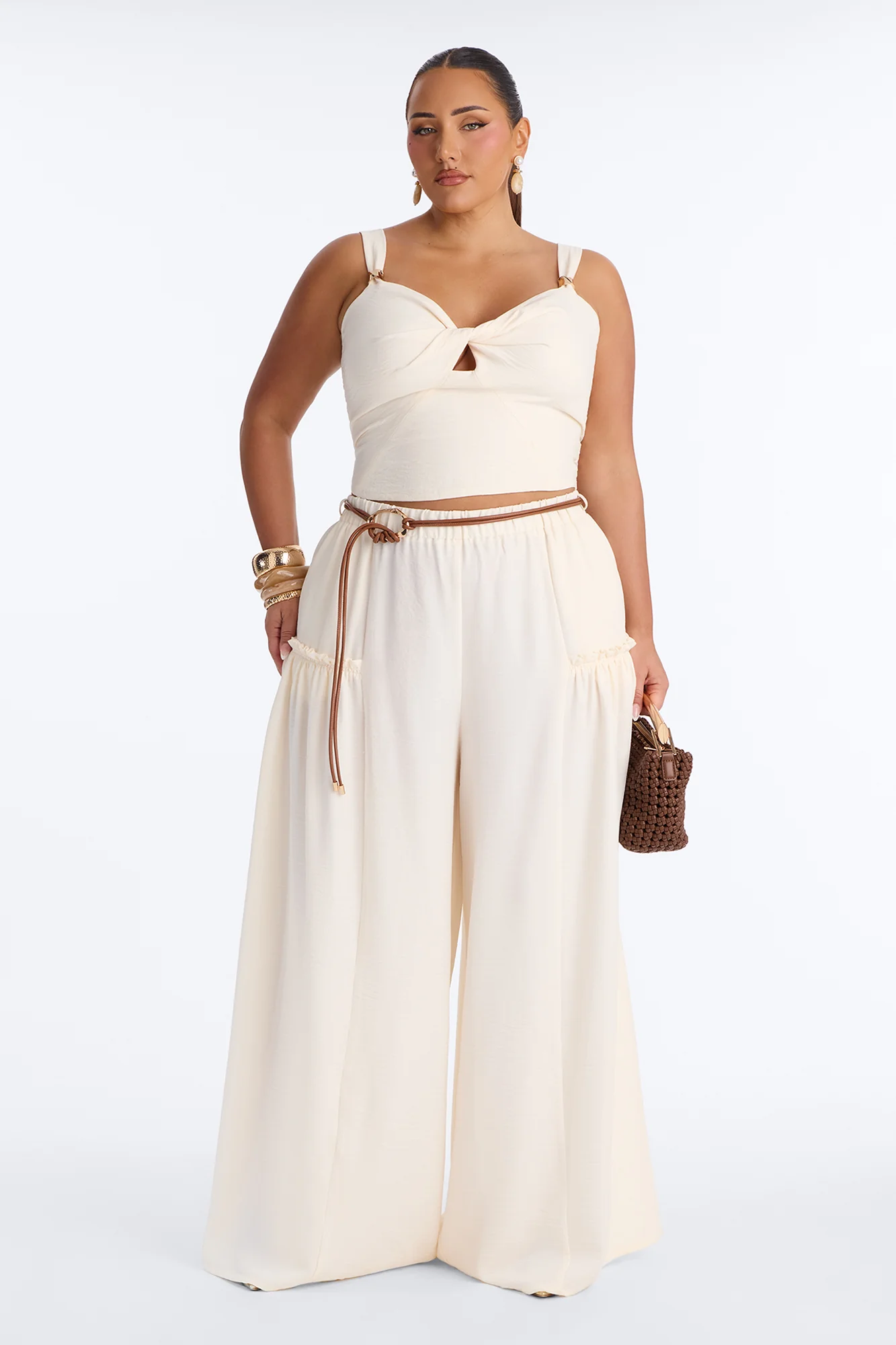 Stacy Belted Pant Set - Cream - Image 5