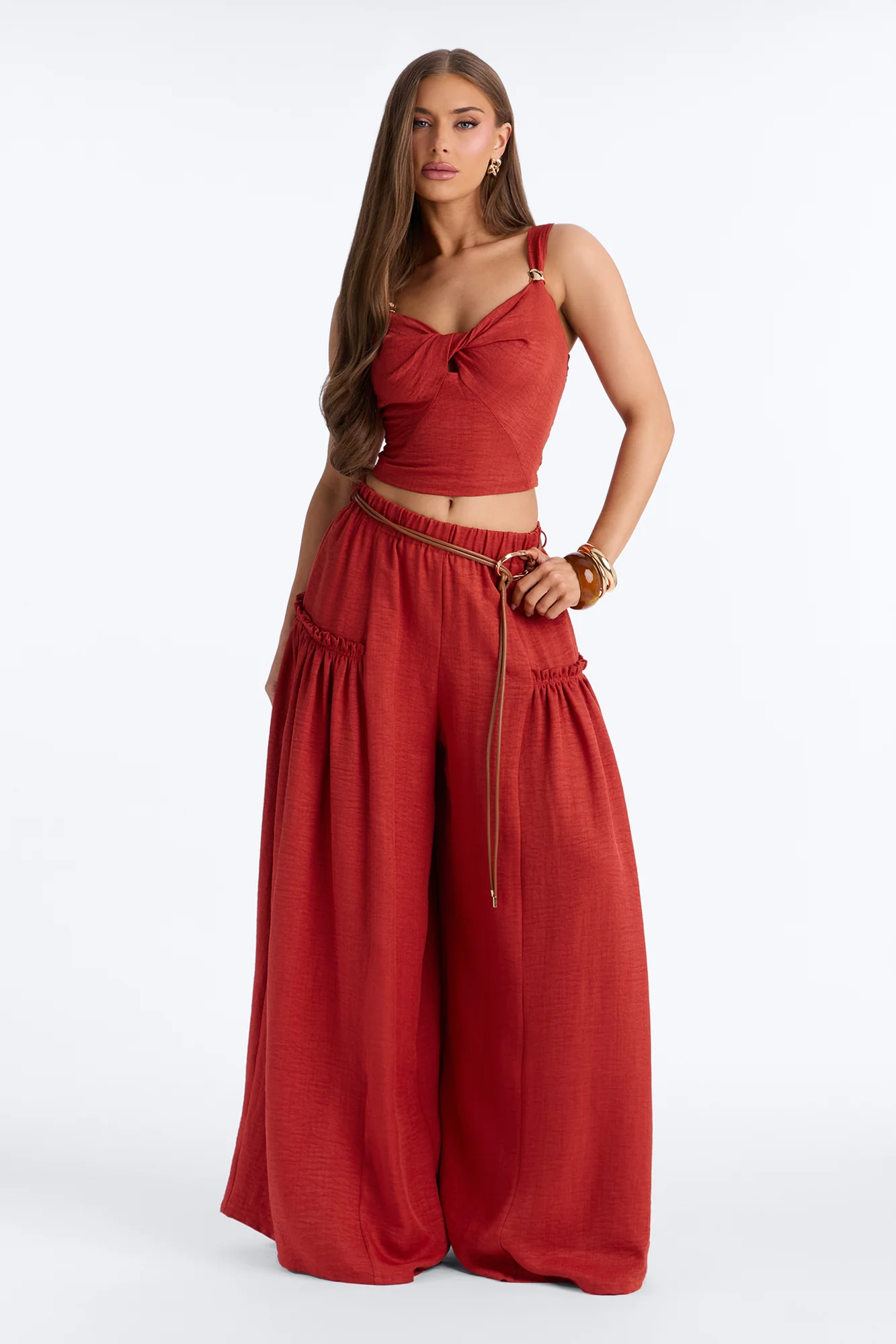 Stacy Belted Pant Set - Rust