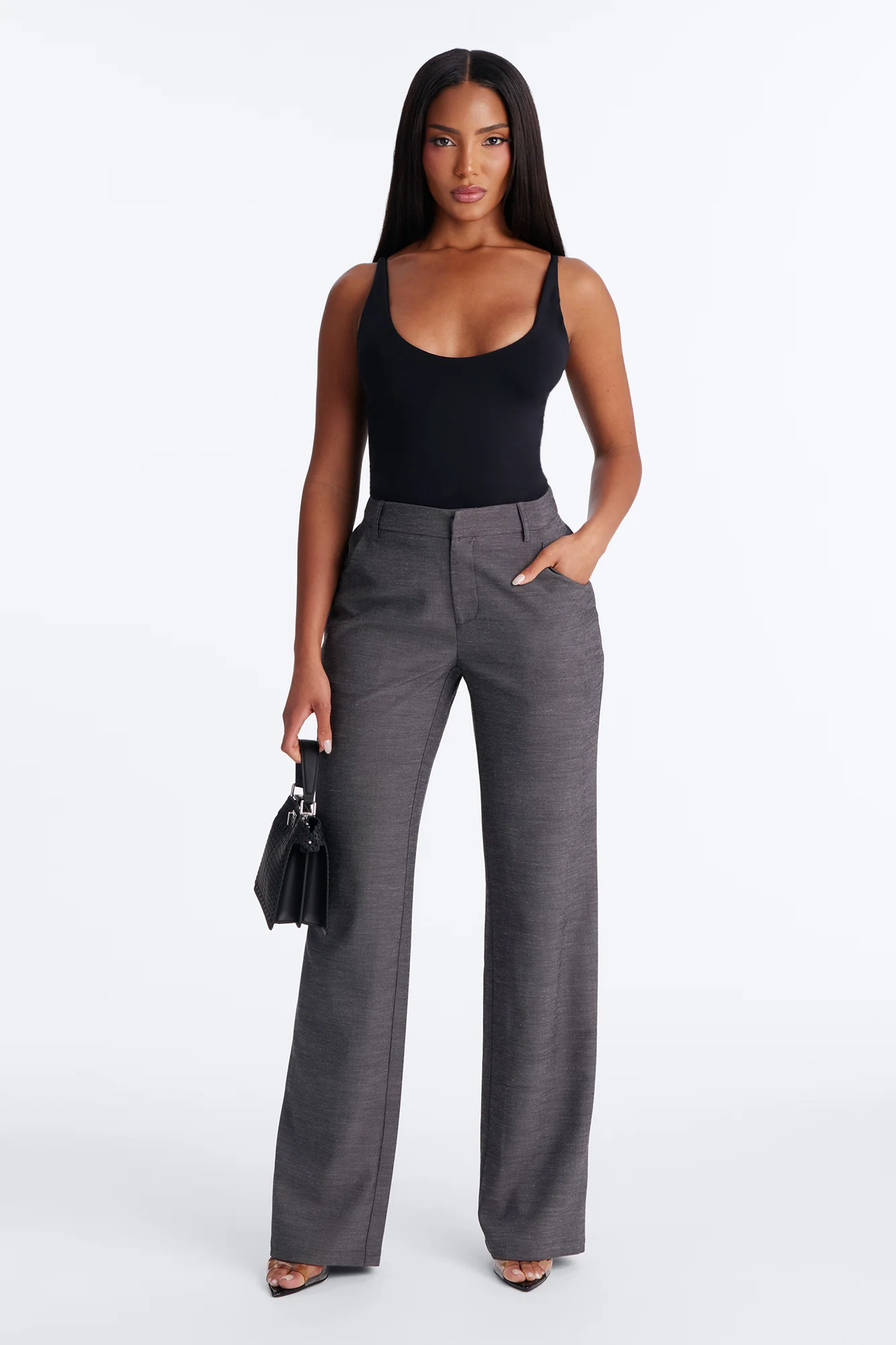 Stacy Low Rise Straight Leg Linen Trouser - Black