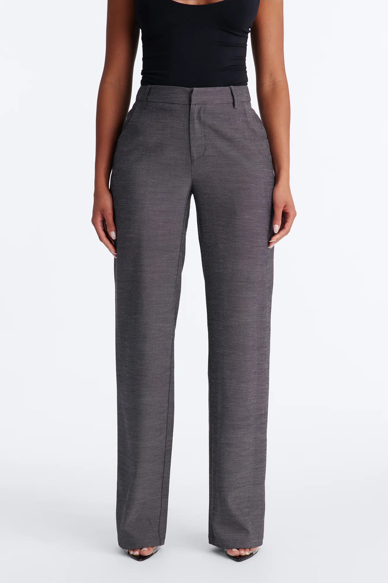 Stacy Low Rise Straight Leg Linen Trouser - Black - Image 2