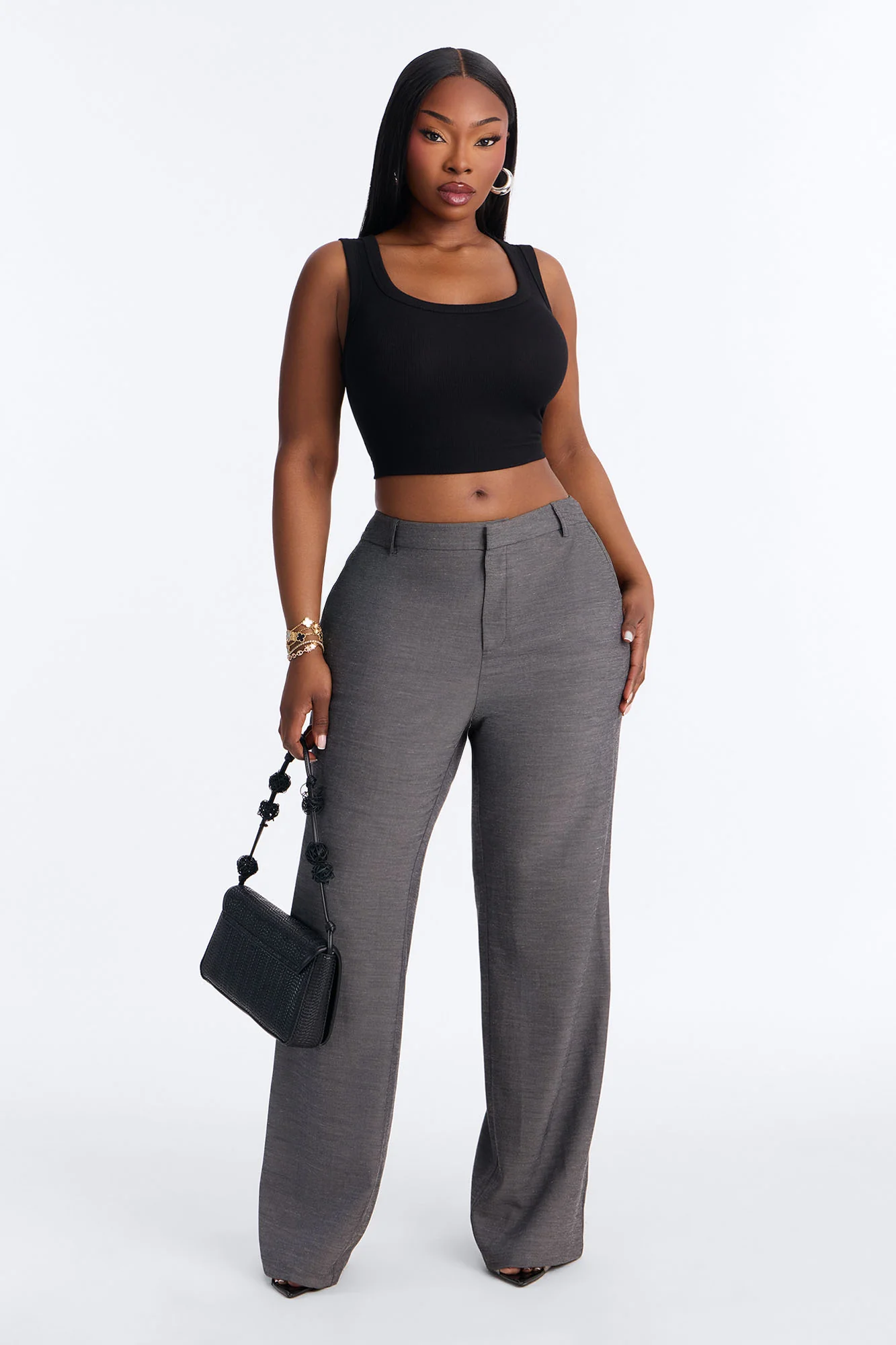 Stacy Low Rise Straight Leg Linen Trouser - Black - Image 5