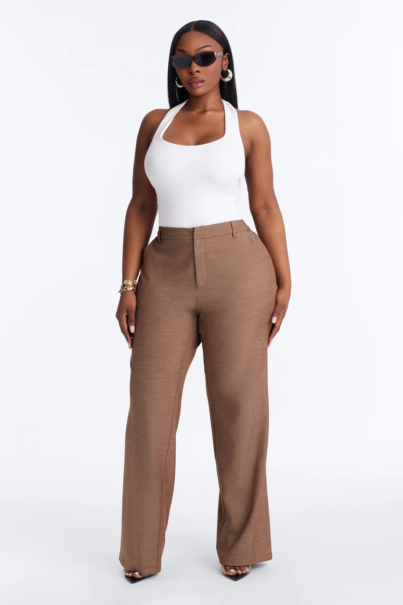 Stacy Low Rise Straight Leg Linen Trouser - Brown - Image 4