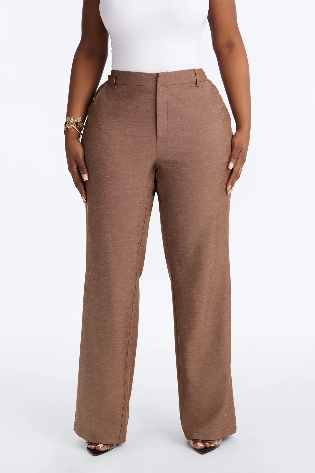 Stacy Low Rise Straight Leg Linen Trouser - Brown - Image 5
