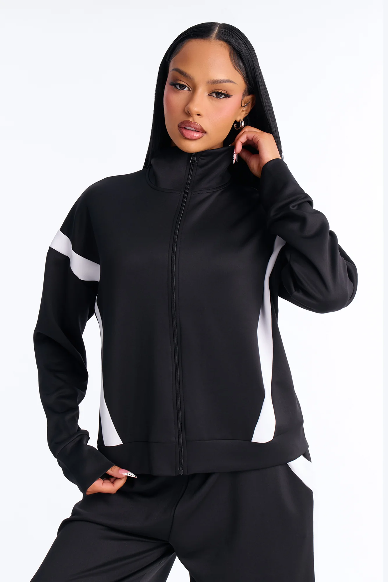 Stacy Scuba Zip Up Pant Set - Black - Image 3