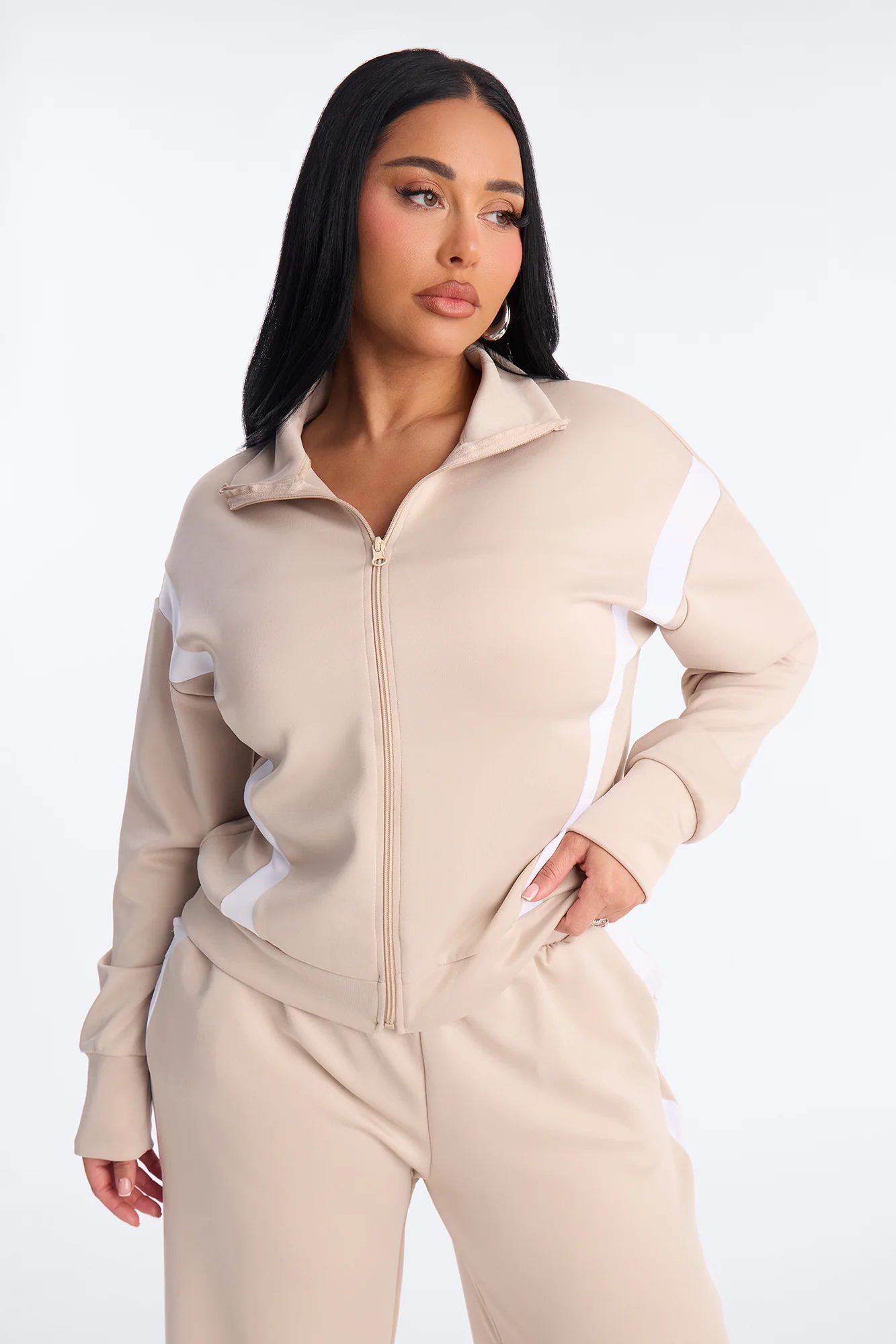 Stacy Scuba Zip Up Pant Set - Stone - Image 2