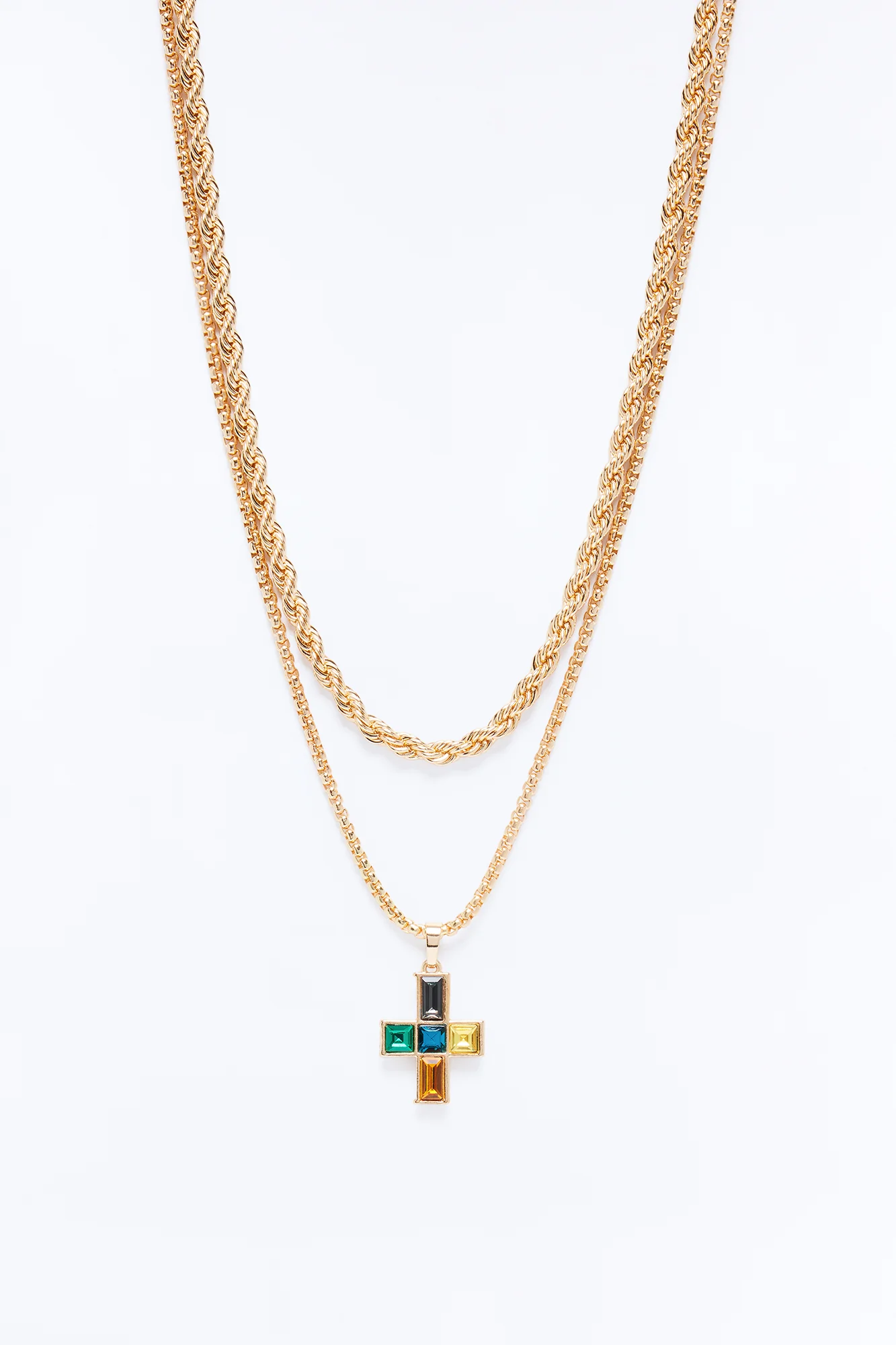 Stained Glass Cross Chain Necklace Set - Gold - Image 3