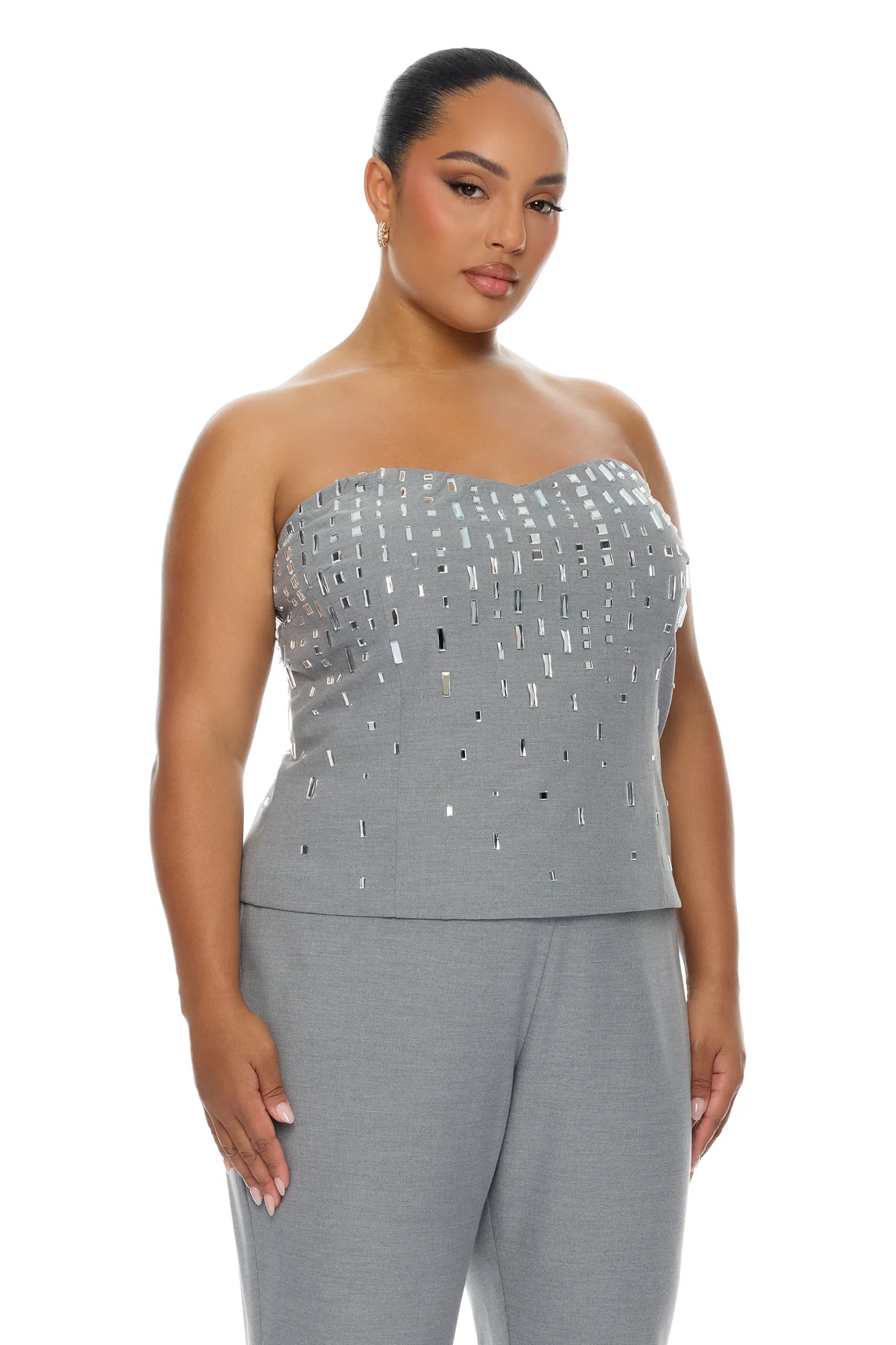 Standout Moment Rhinestone Pant Set - Grey - Image 5