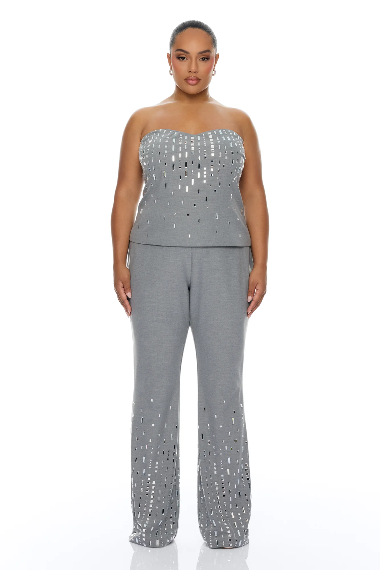 Standout Moment Rhinestone Pant Set - Grey - Image 6