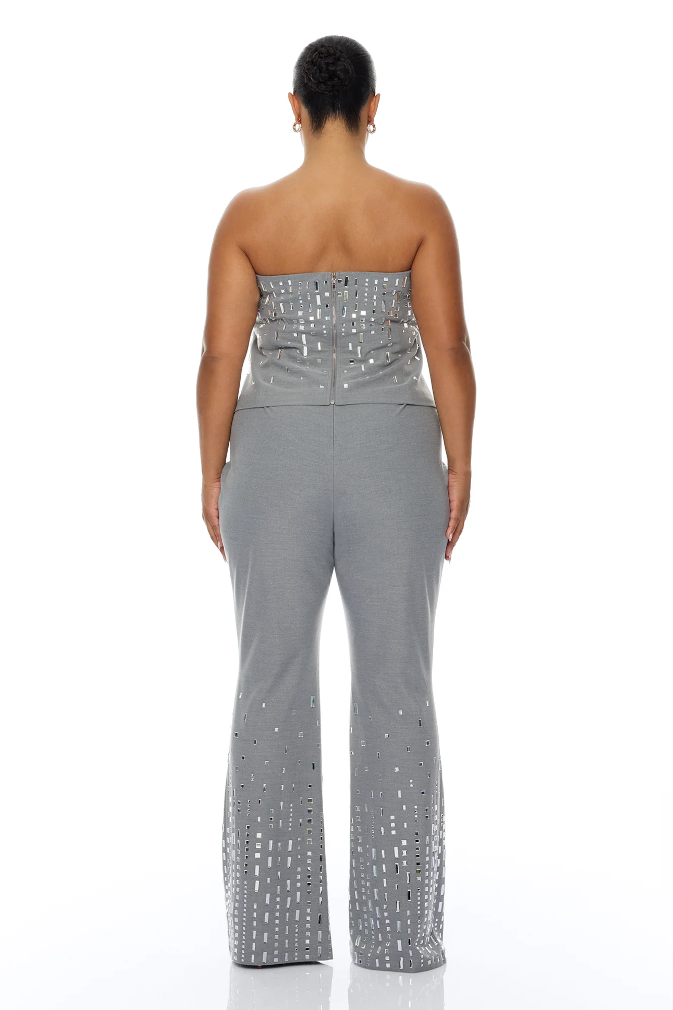 Standout Moment Rhinestone Pant Set - Grey - Image 8