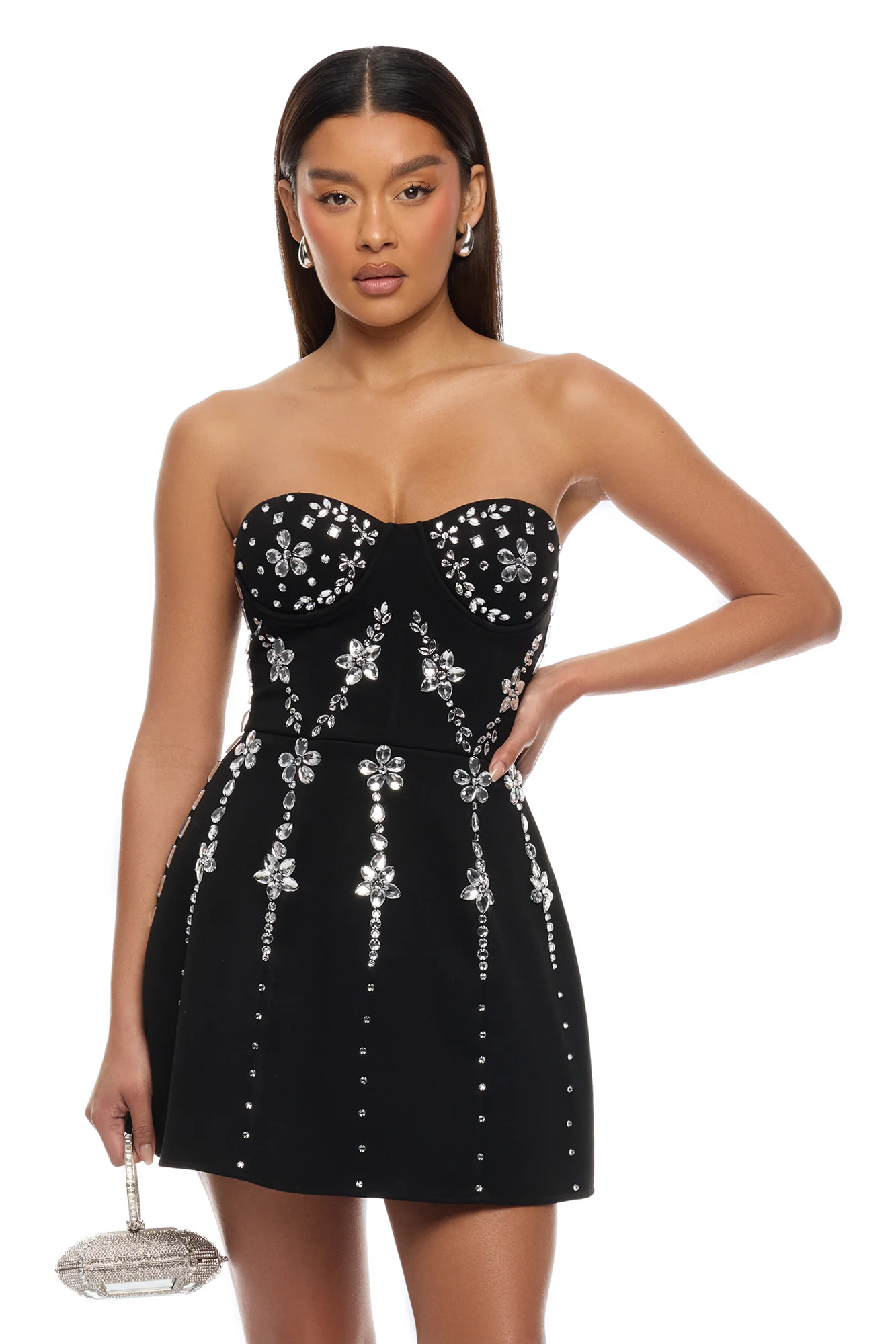 Star Of The Show Rhinestone Mini Dress - Black - Image 2