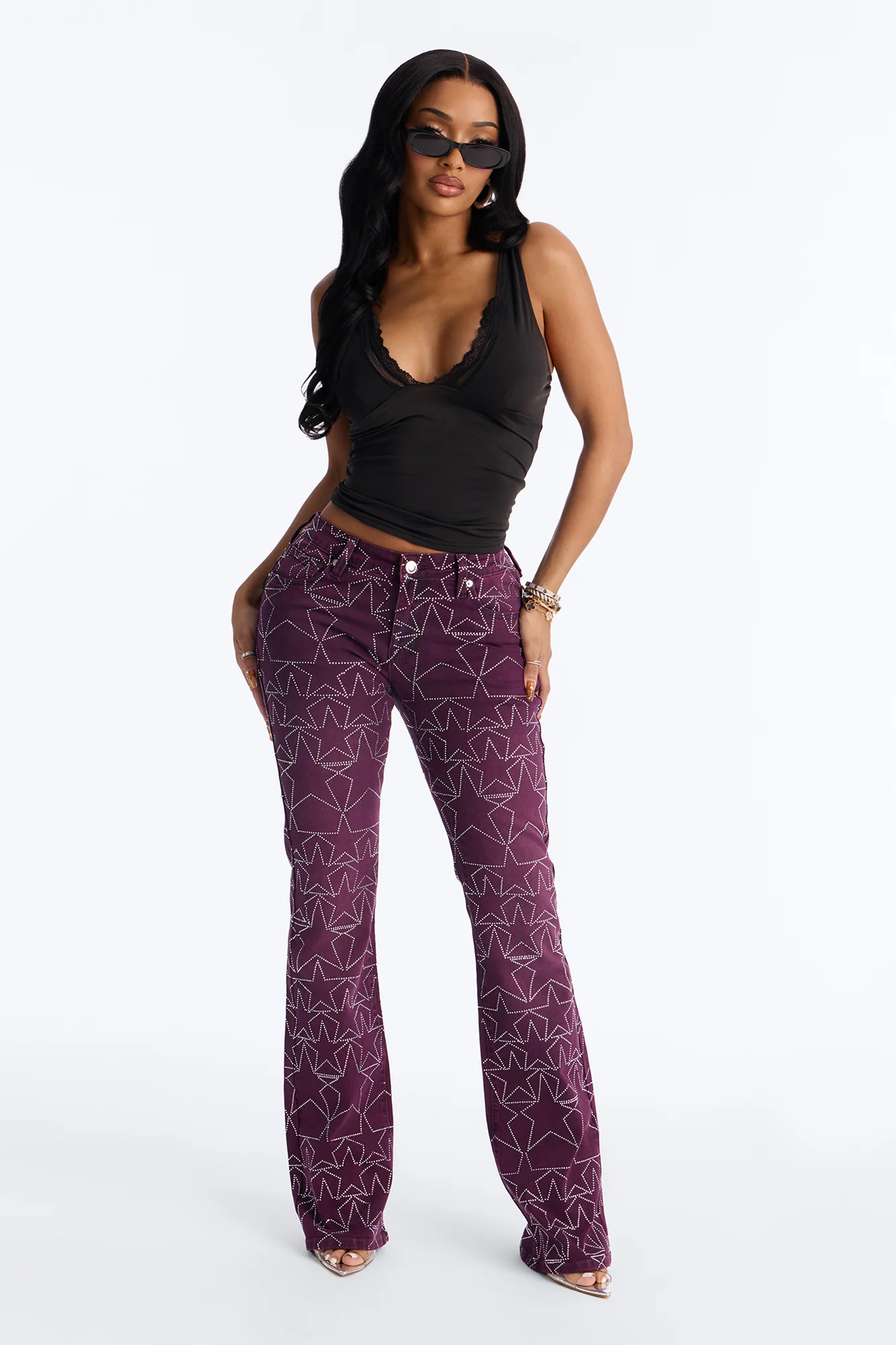 Star Performer Low Rise Embellished Jeans - Plum - Image 2