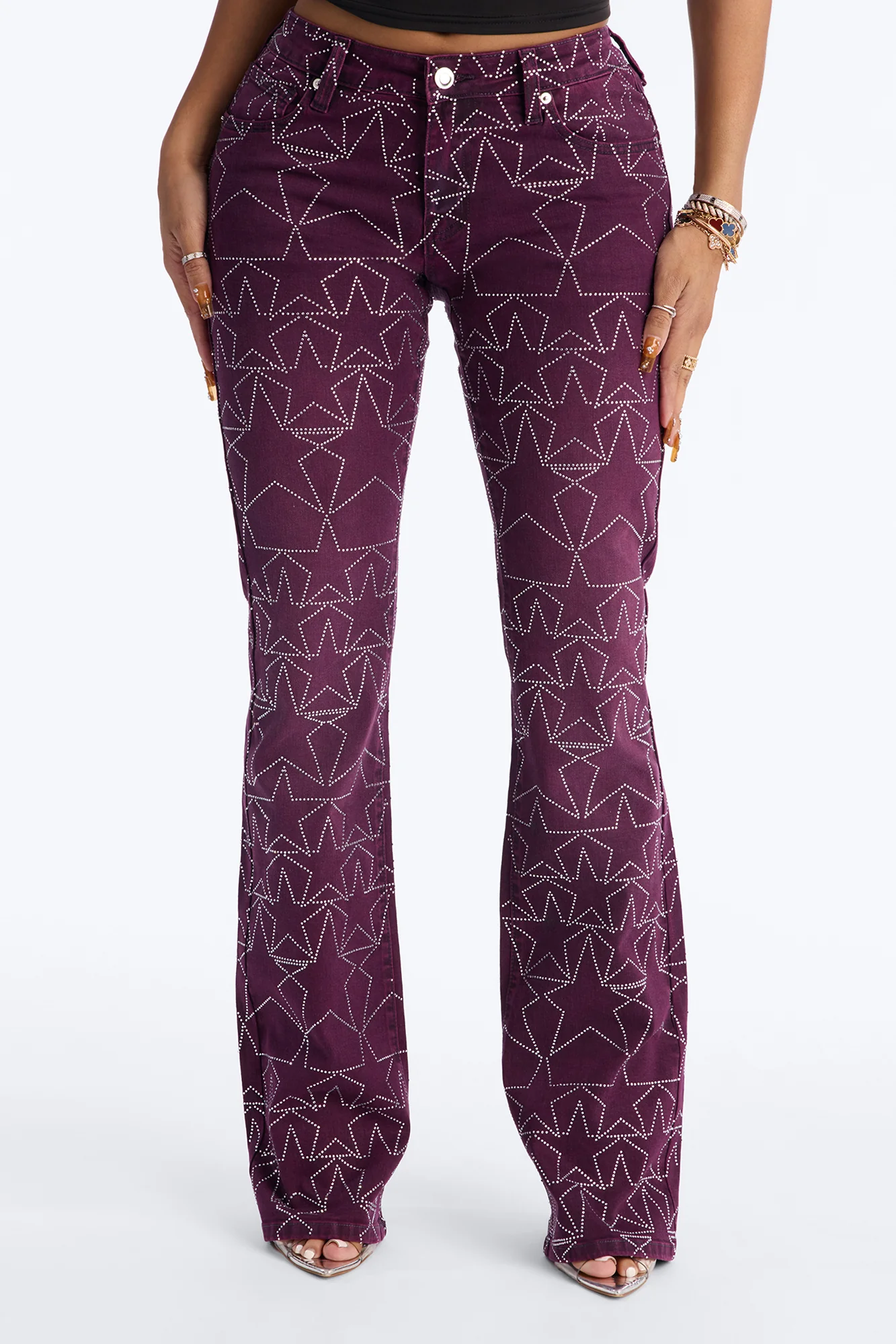 Star Performer Low Rise Embellished Jeans - Plum - Image 3