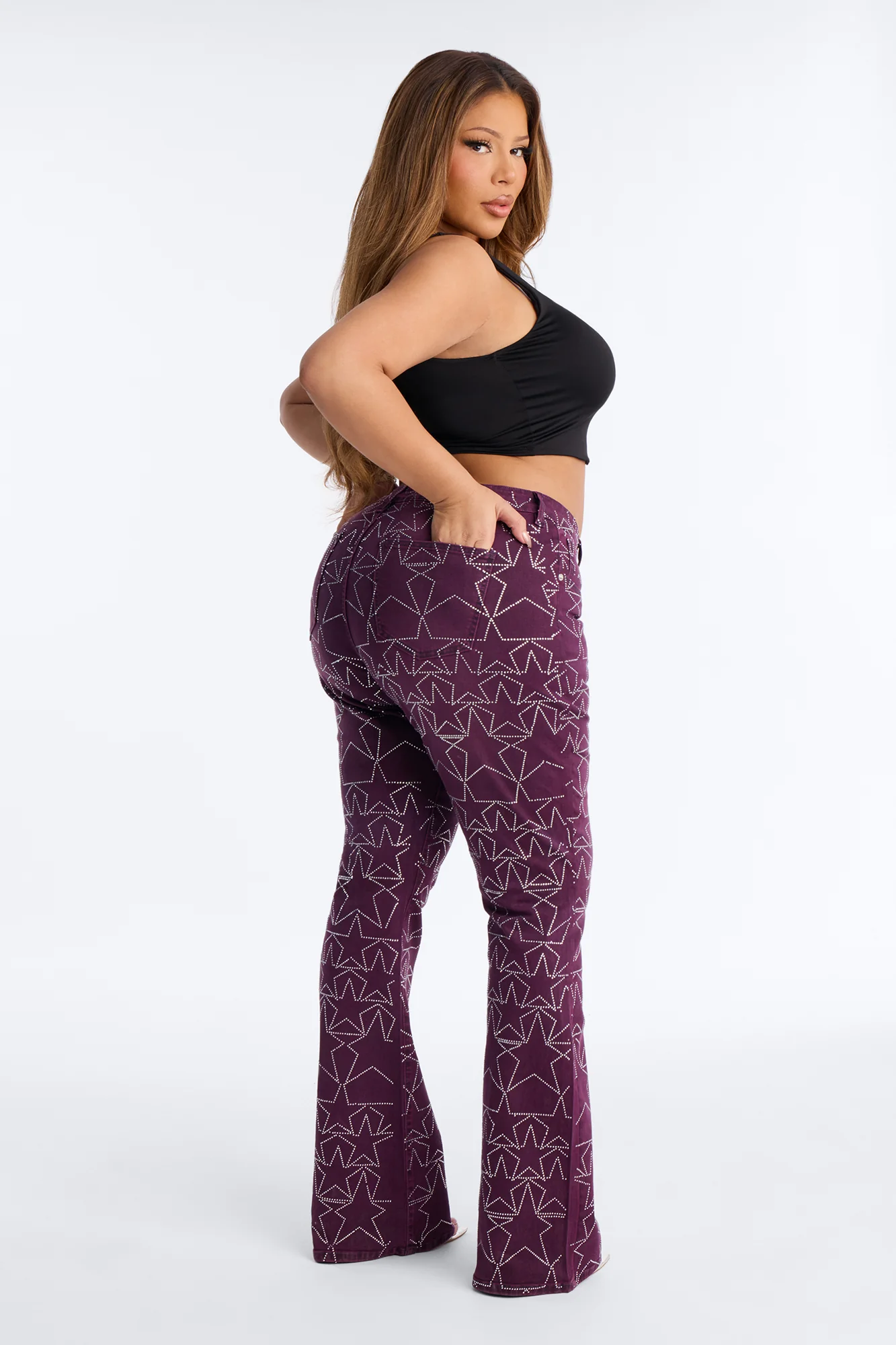 Star Performer Low Rise Embellished Jeans - Plum - Image 9