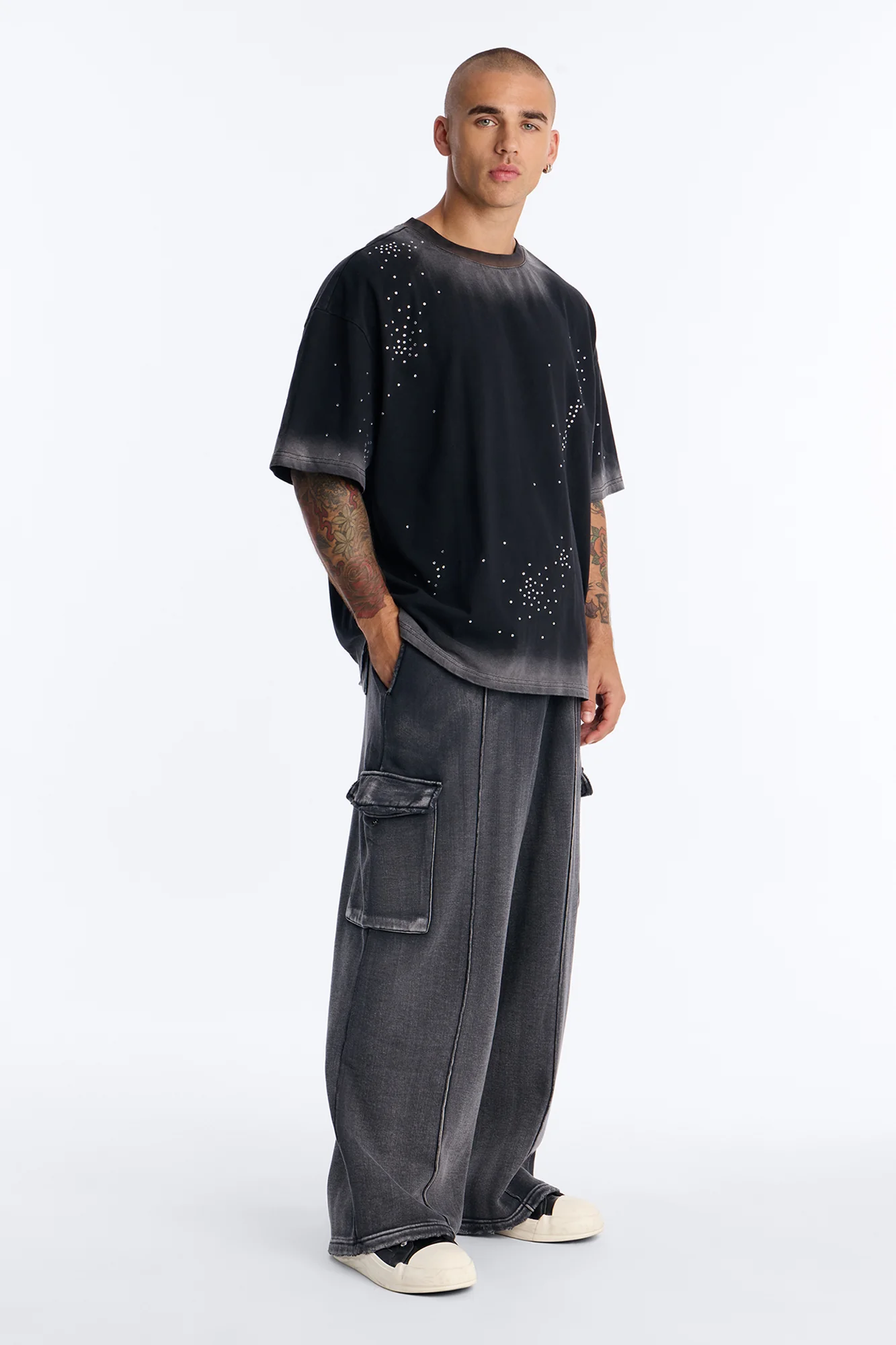 Stardust Dissolved Wash Rhinestone Tee - Black Wash - Image 2