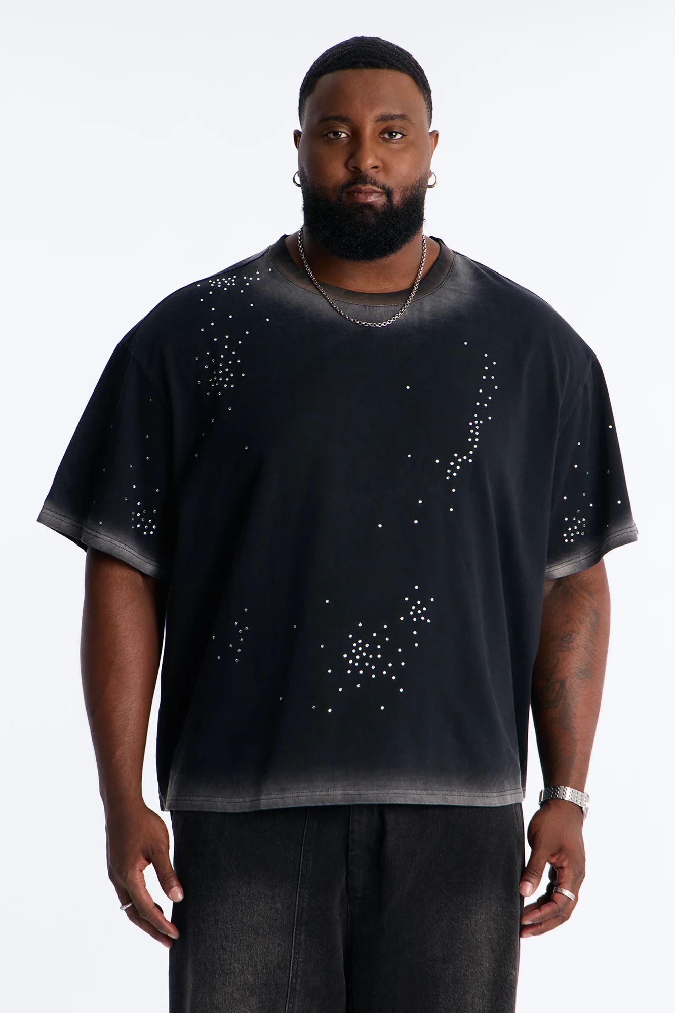 Stardust Dissolved Wash Rhinestone Tee - Black Wash - Image 5
