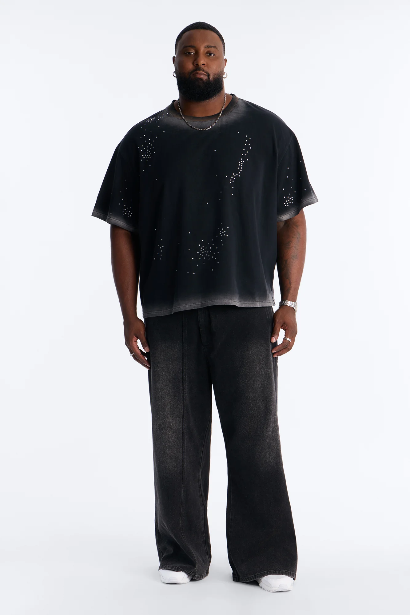 Stardust Dissolved Wash Rhinestone Tee - Black Wash - Image 6