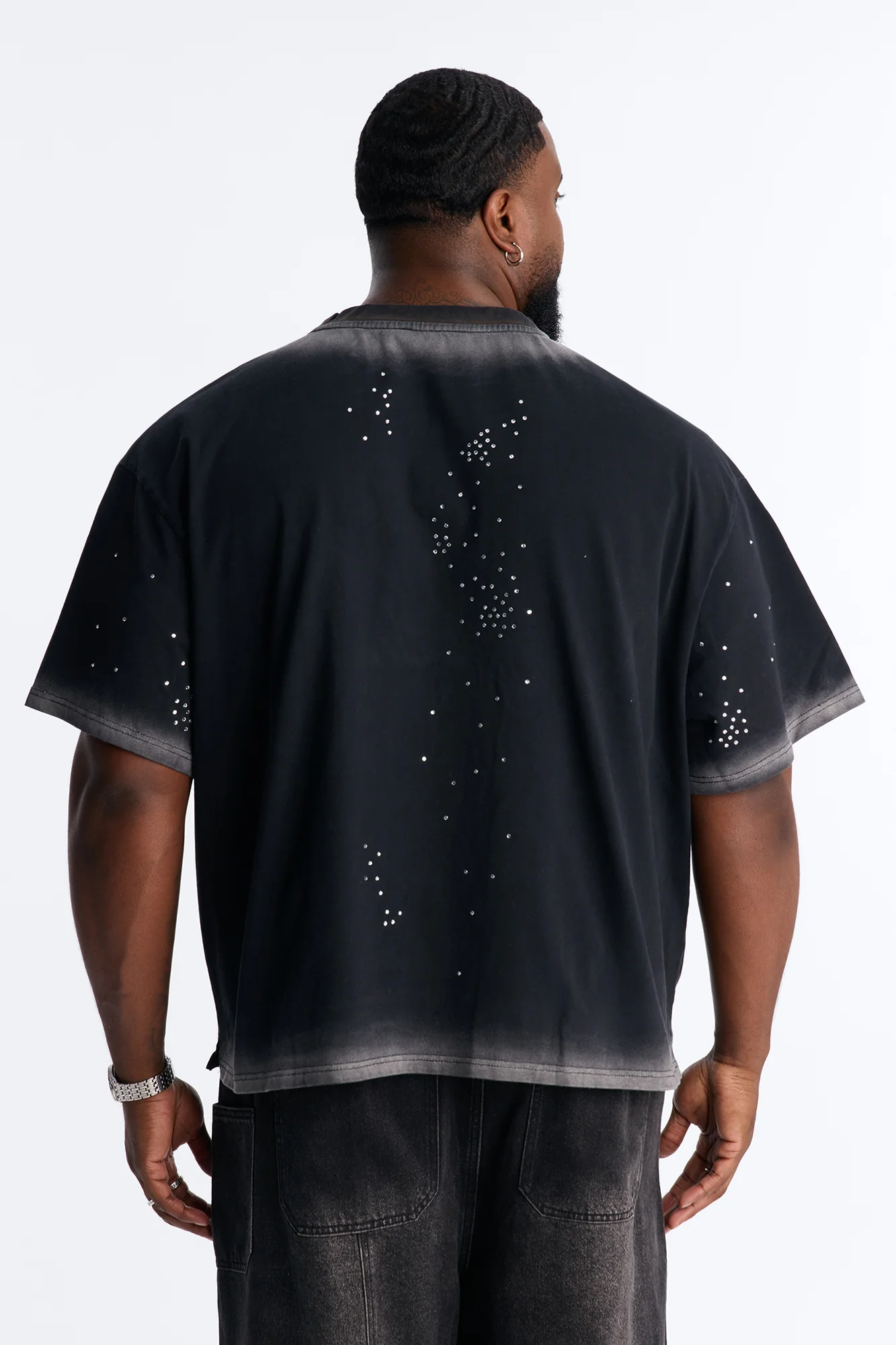Stardust Dissolved Wash Rhinestone Tee - Black Wash - Image 8