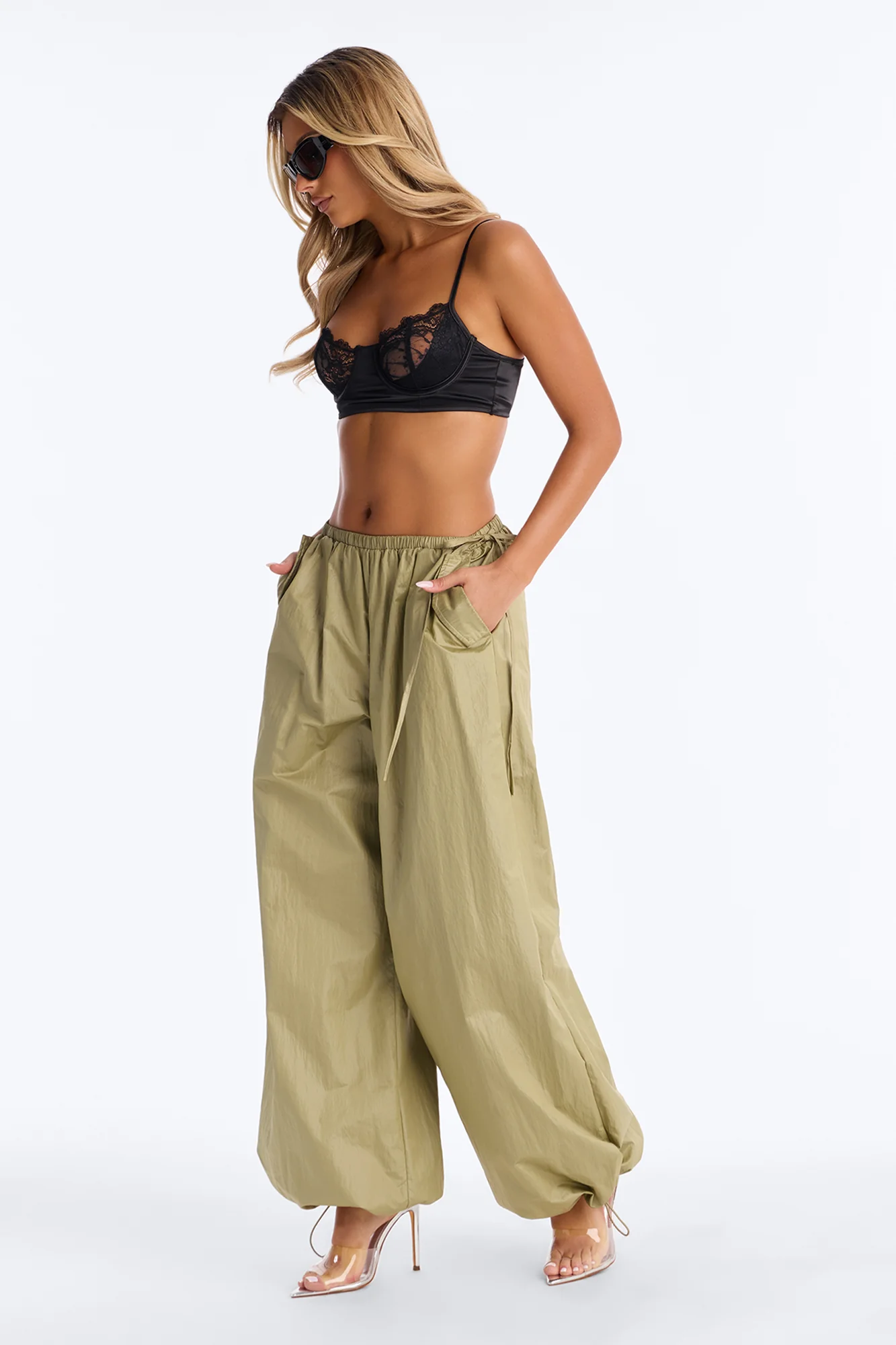 Stardust Nylon Balloon Pant - Olive - Image 4
