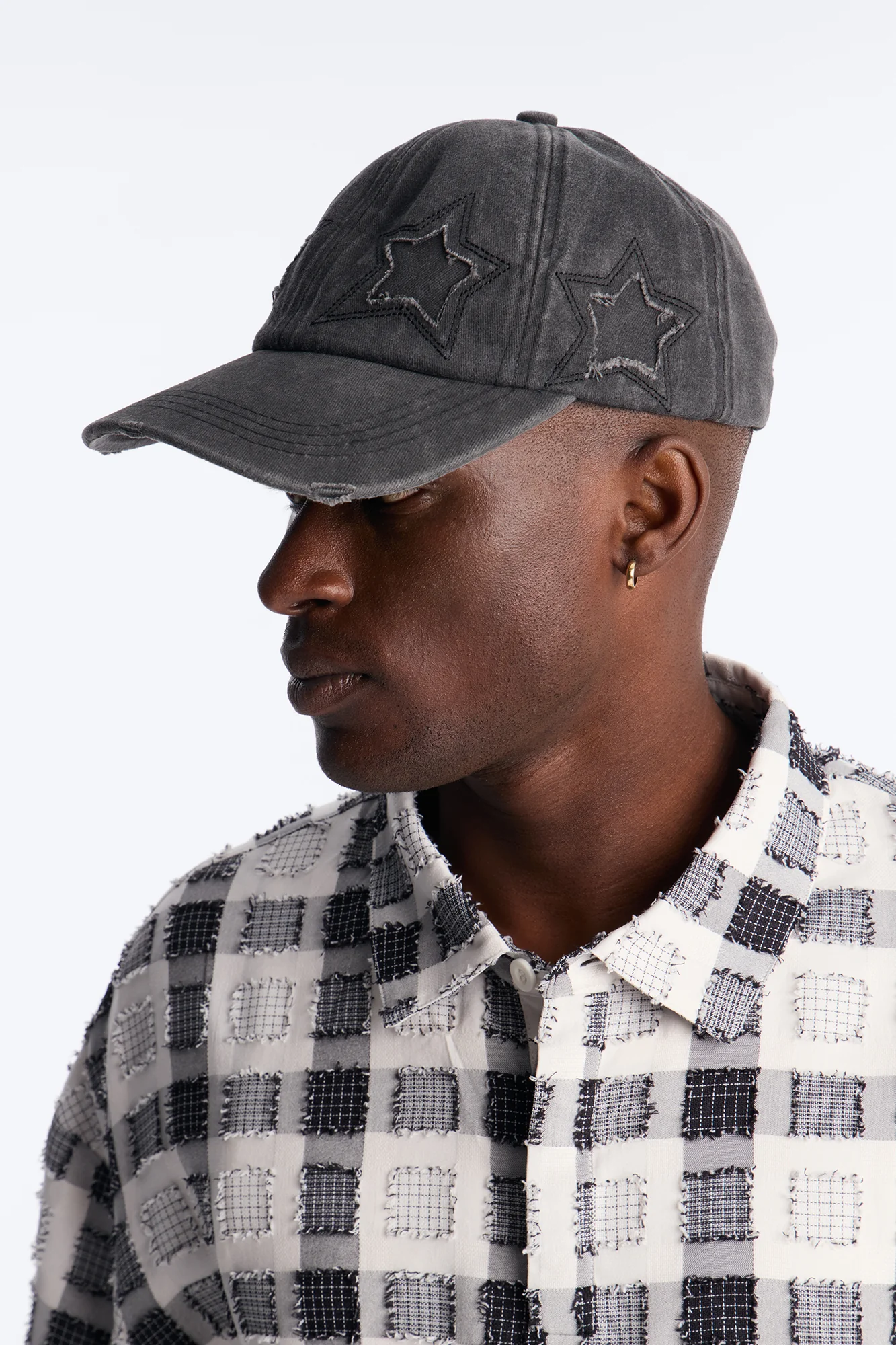 Stars Aligned Distressed Wash Snapback Hat - Black