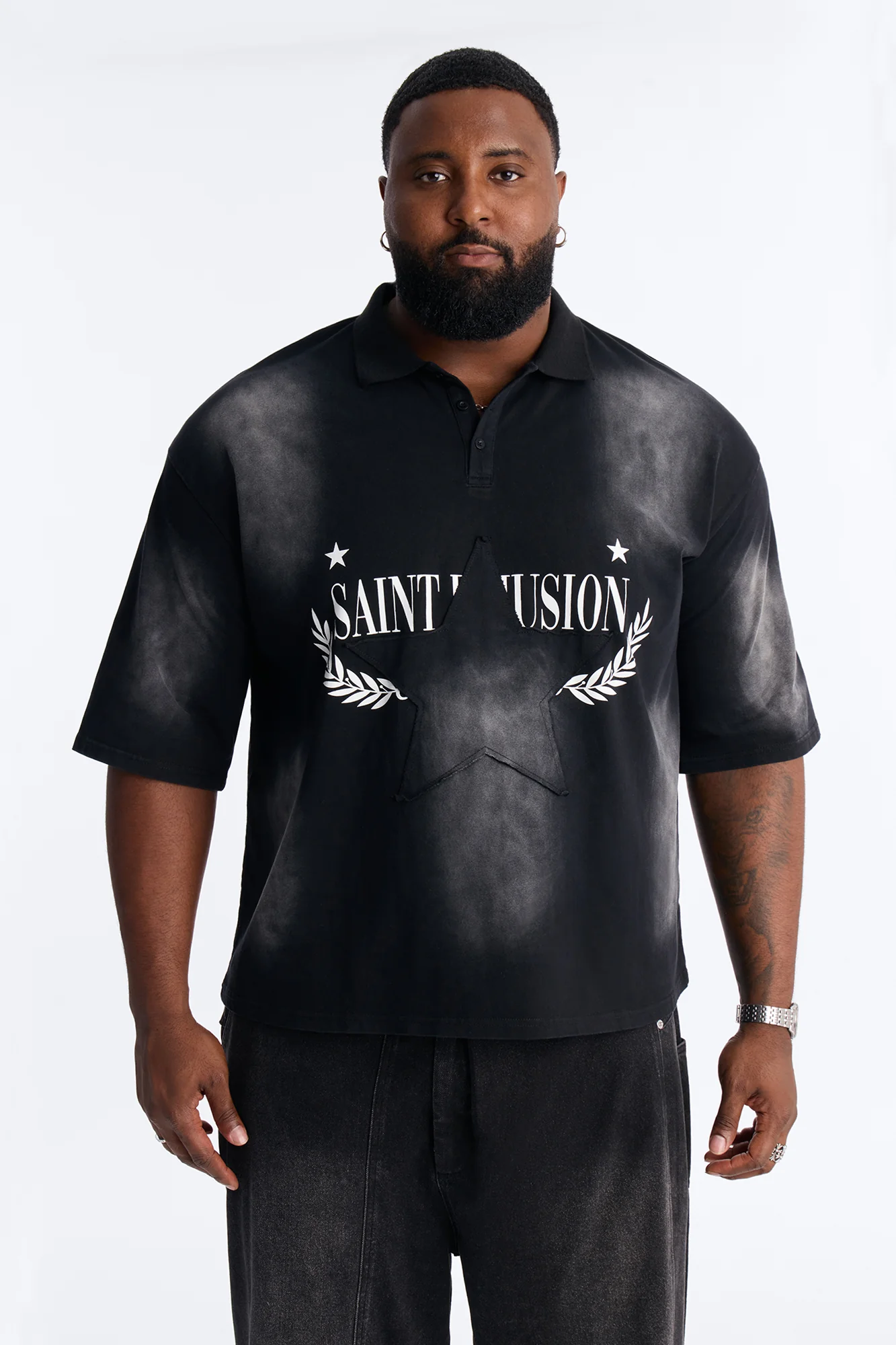 Stars And Saints illusion Short Sleeve Knit Polo - Black - Image 5