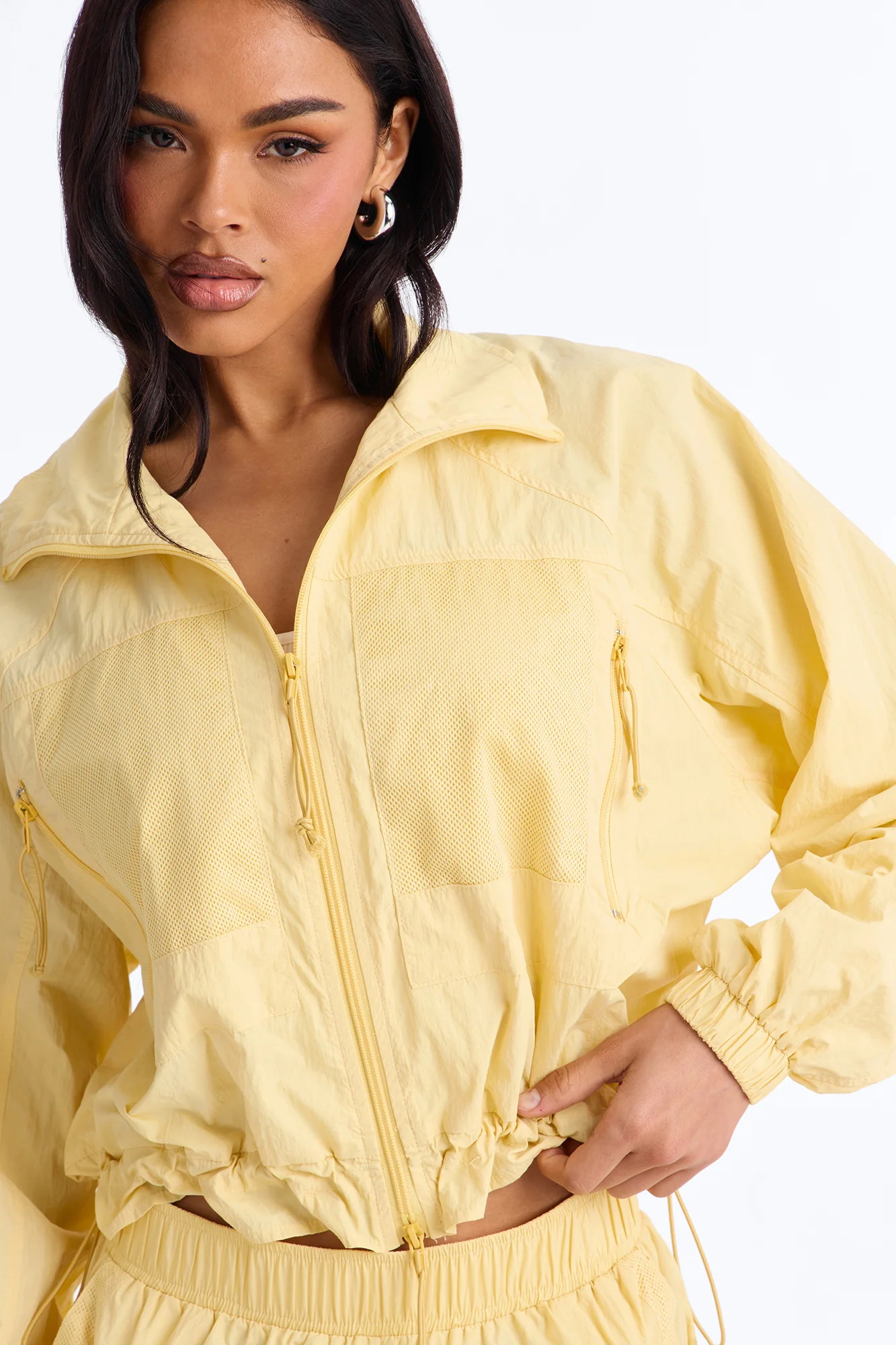 Stay Cool Cropped Windbreaker Jacket - Butter Yellow