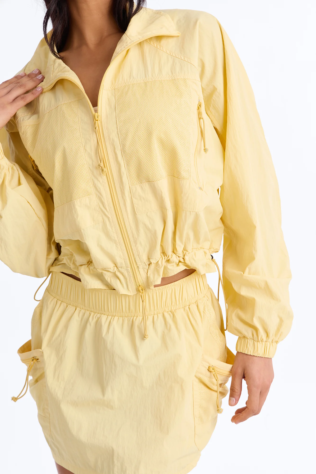 Stay Cool Cropped Windbreaker Jacket - Butter Yellow - Image 3
