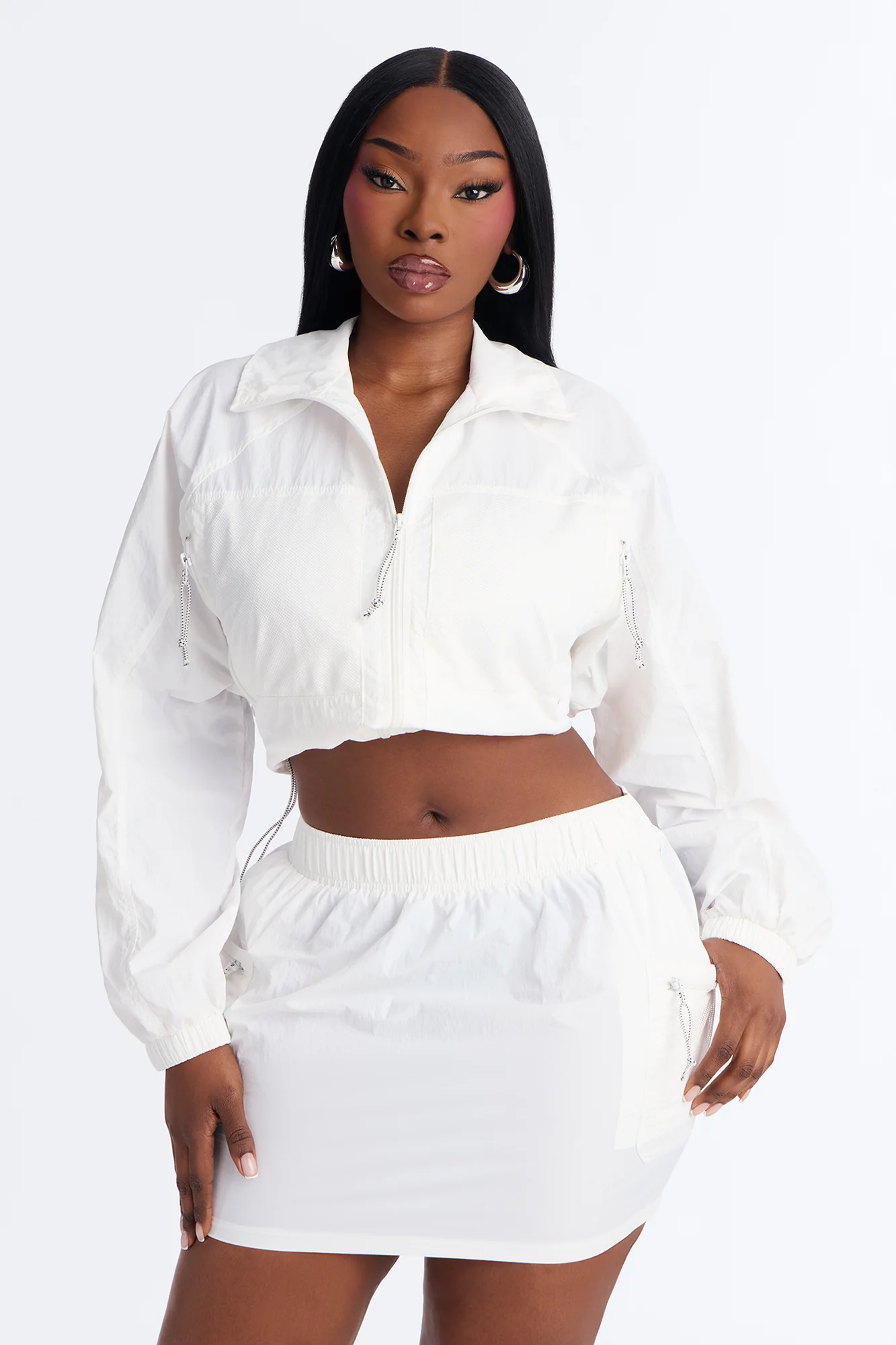 Stay Cool Cropped Windbreaker Jacket - White - Image 5