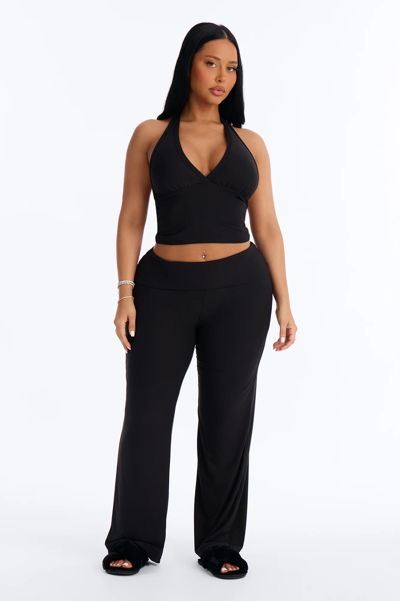 Stay Cozy Halter PJ Pant Set - Black