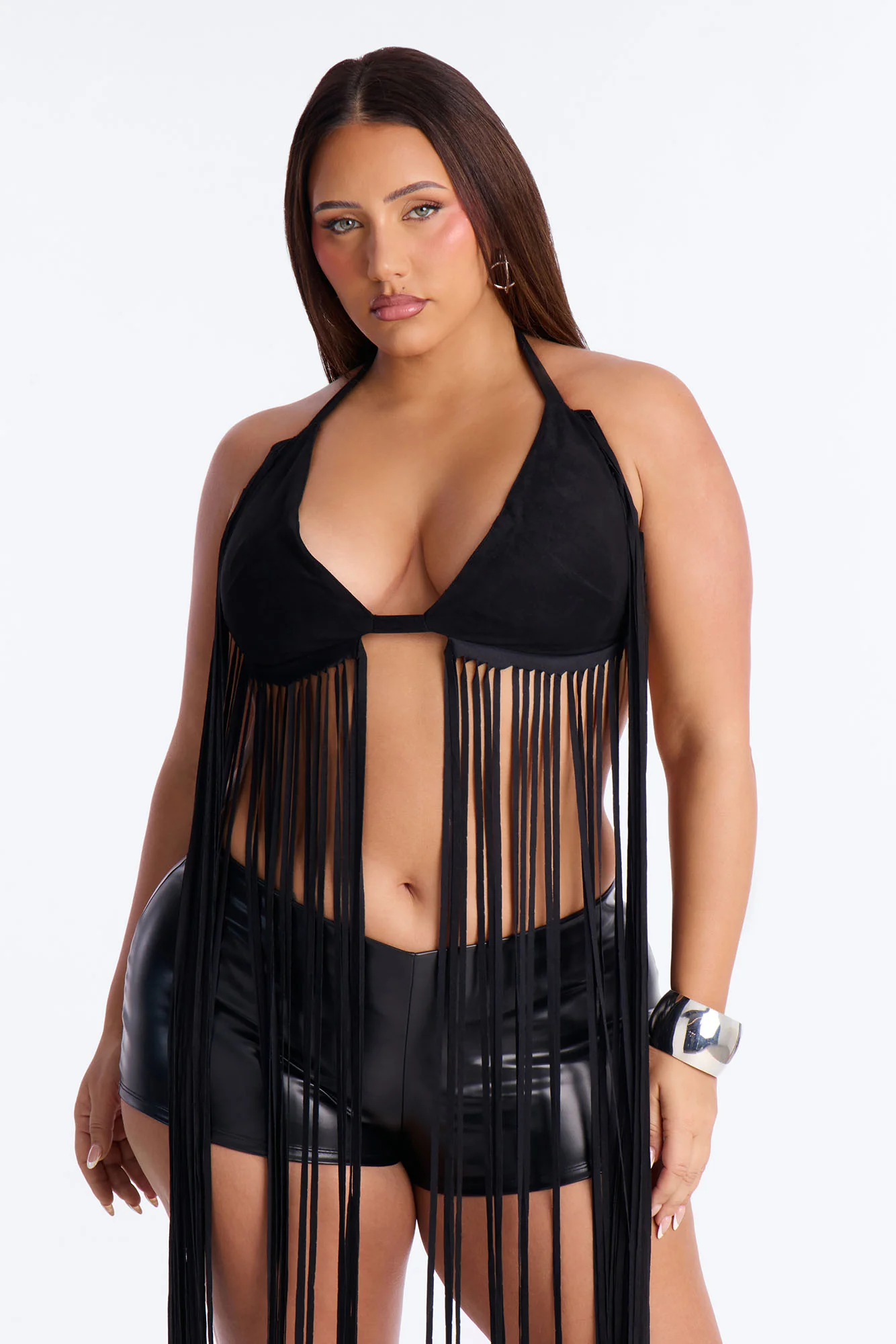Stay Dramatic Fringe Halter Top - Black - Image 4