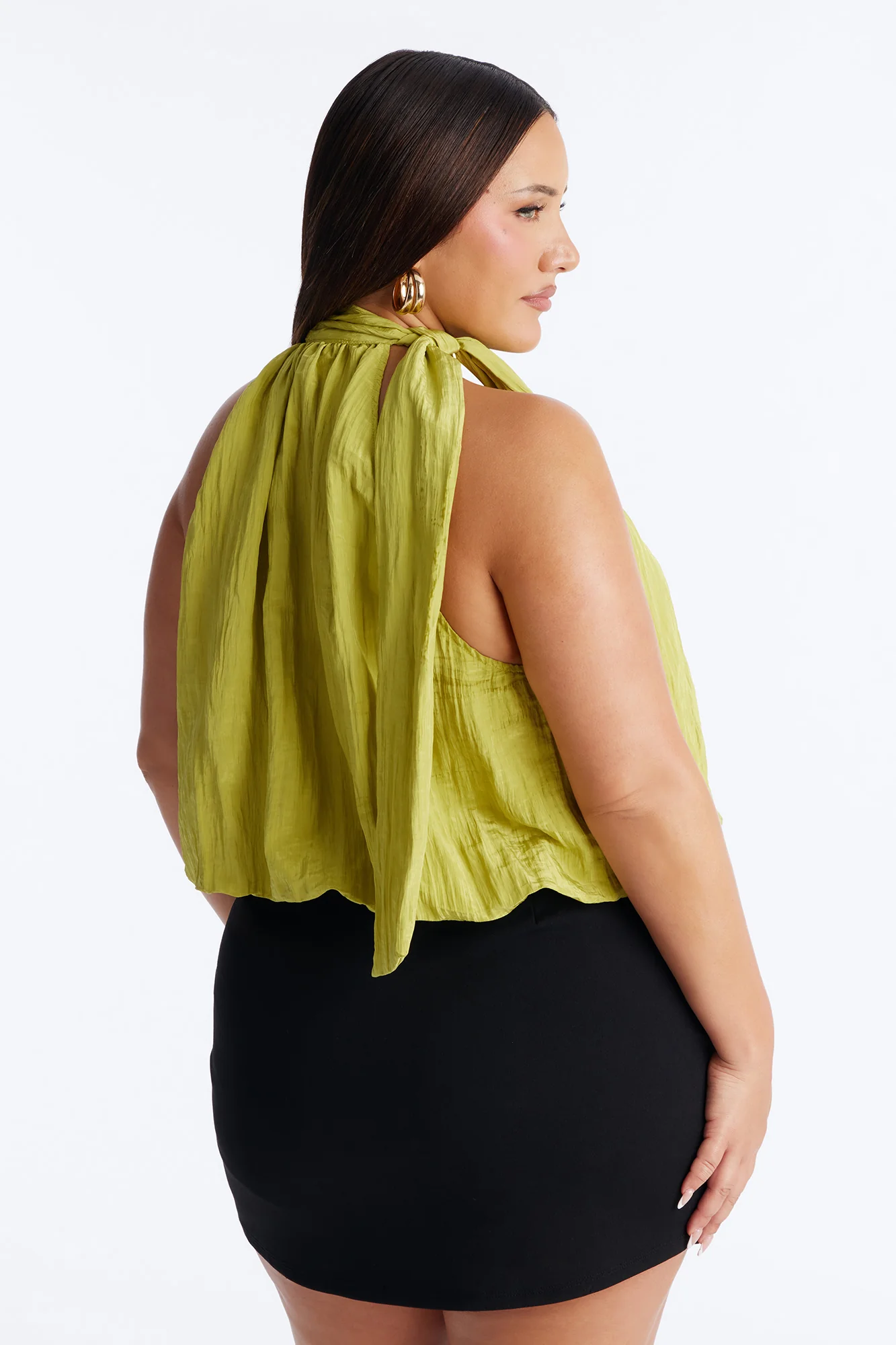 Stay Extra Scarf Plisse Top - Chartreuse - Image 8