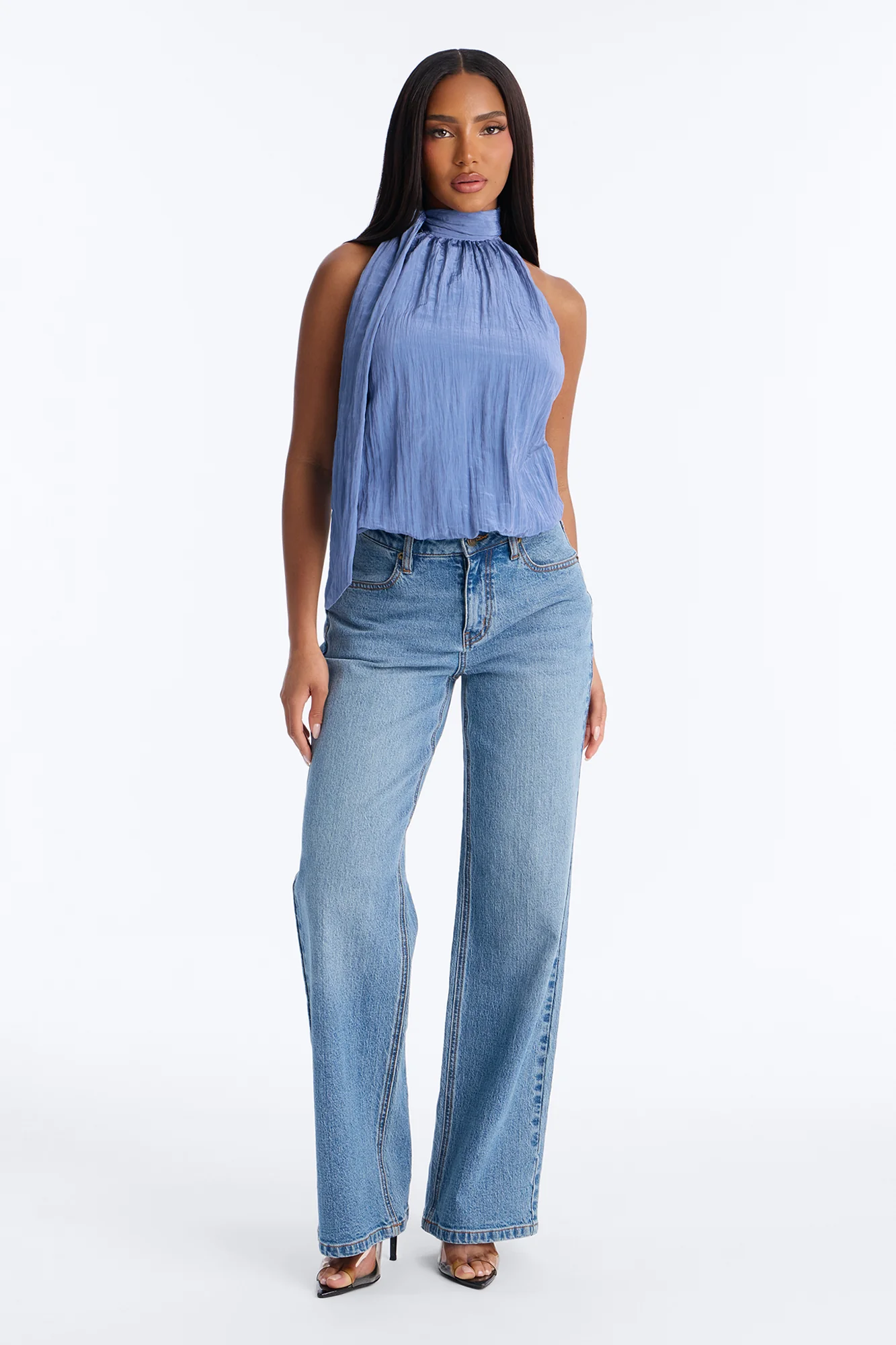 Stay Extra Scarf Plisse Top - Periwinkle - Image 2
