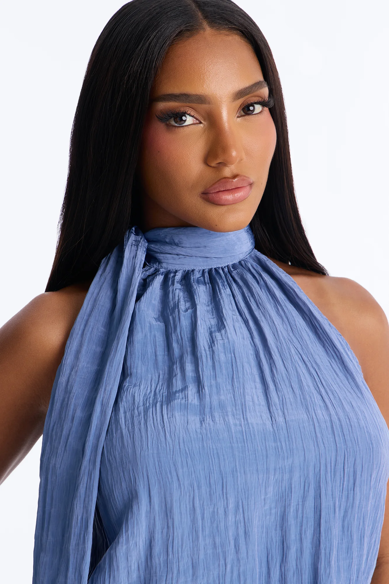 Stay Extra Scarf Plisse Top - Periwinkle - Image 3