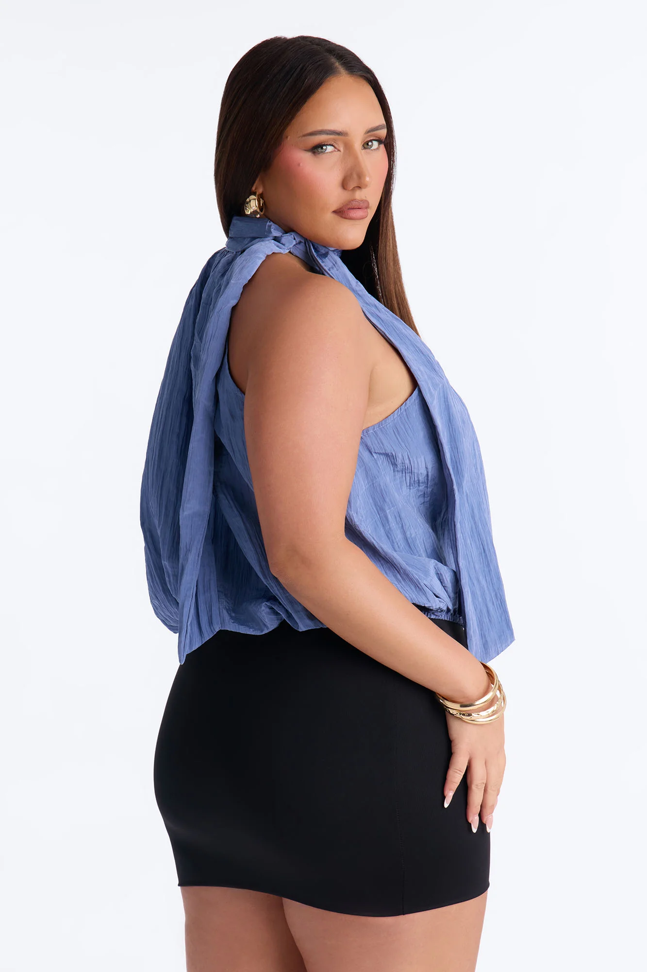 Stay Extra Scarf Plisse Top - Periwinkle - Image 8