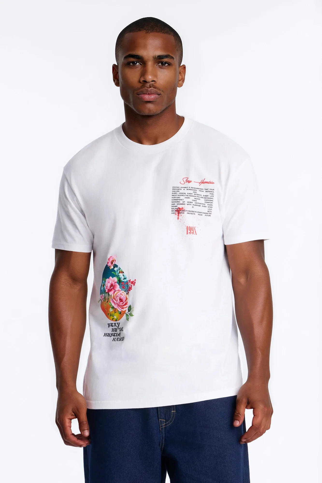 Stay Humble Stay Hustle Oversized Short Sleeve Tee - White