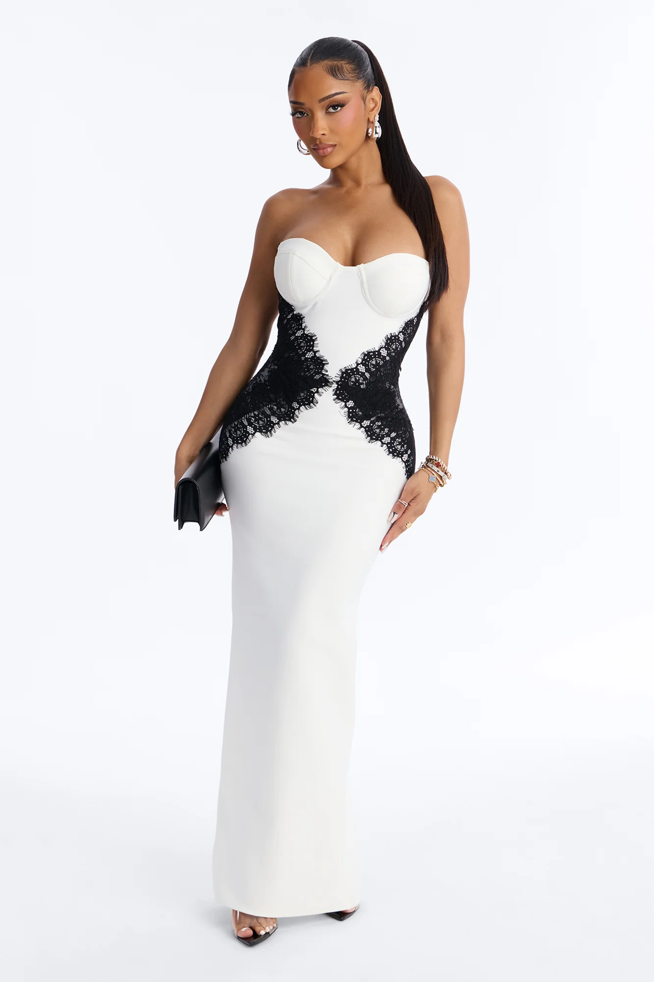 Stay Stunning Lace Bandage Gown - White/Black