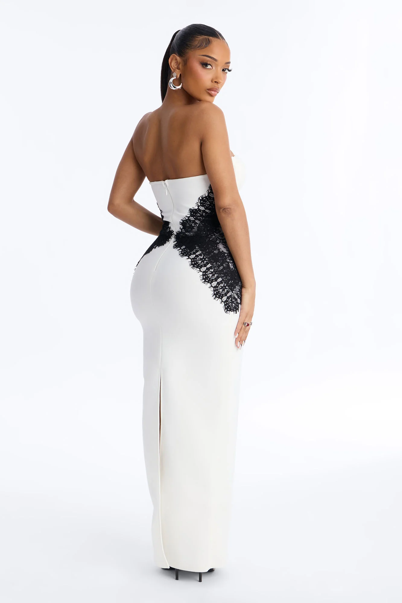 Stay Stunning Lace Bandage Gown - White/Black - Image 4