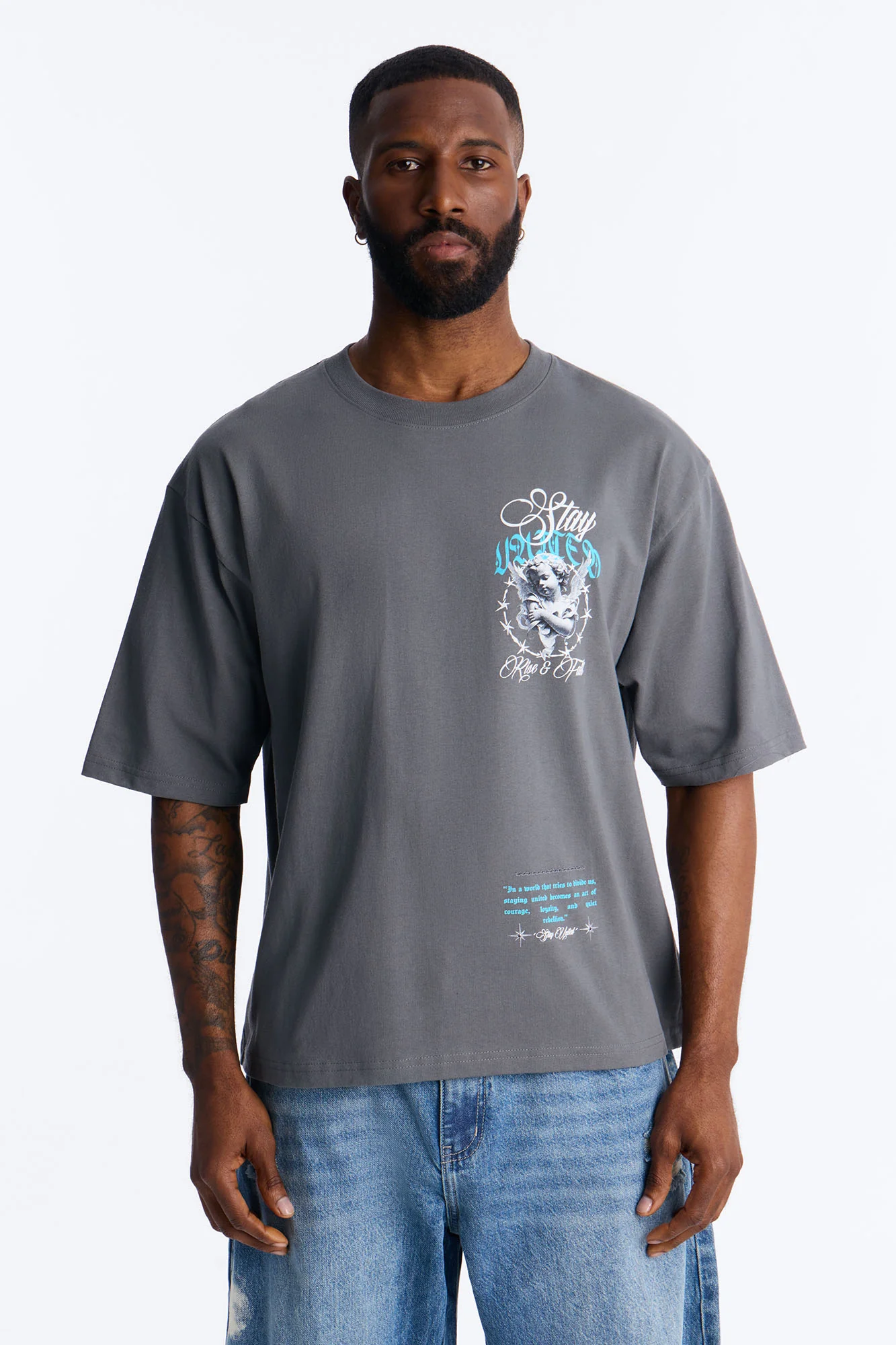 Stay United Boxy Short Sleeve Tee - Grey - Image 5