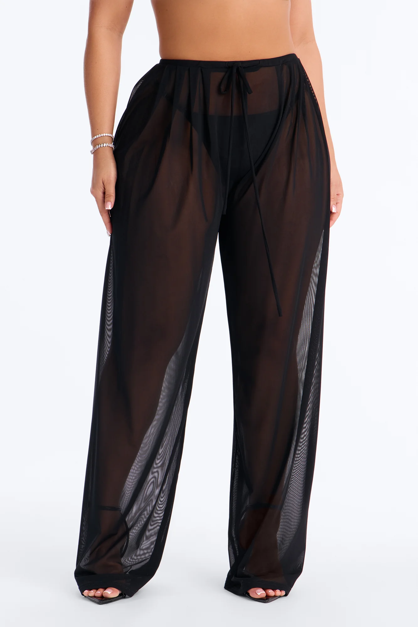 Staying In Mesh Pleated Wide Leg Pant - Black - Image 2