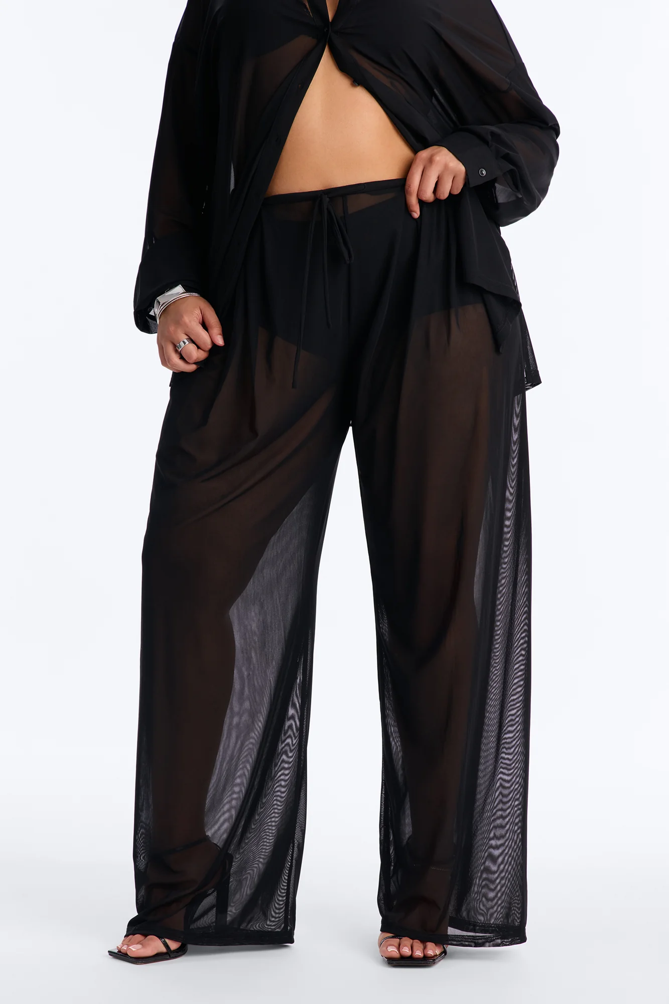 Staying In Mesh Pleated Wide Leg Pant - Black - Image 6