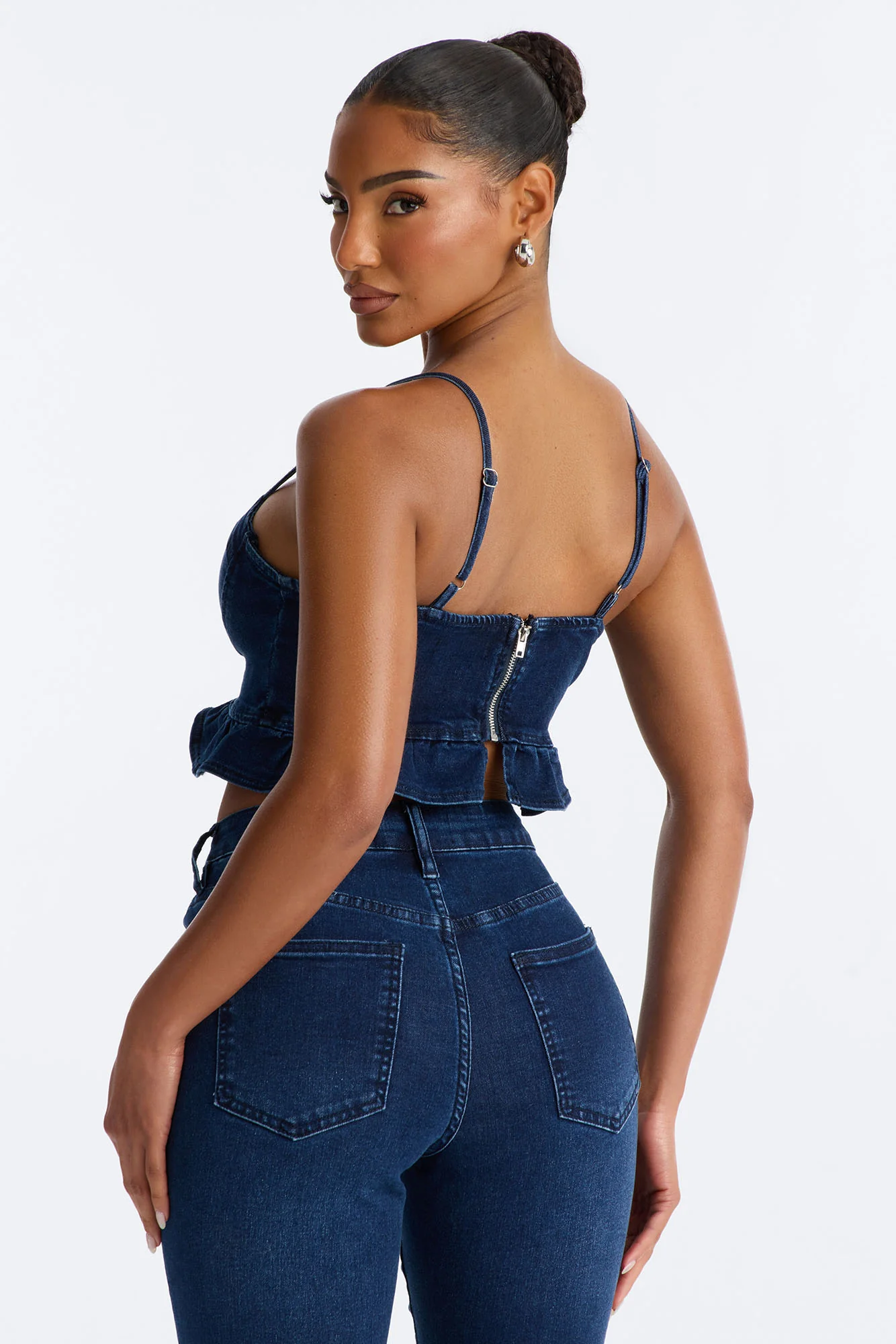 Steal The Show Ruffle Denim Bustier Tank - Dark Wash - Image 4