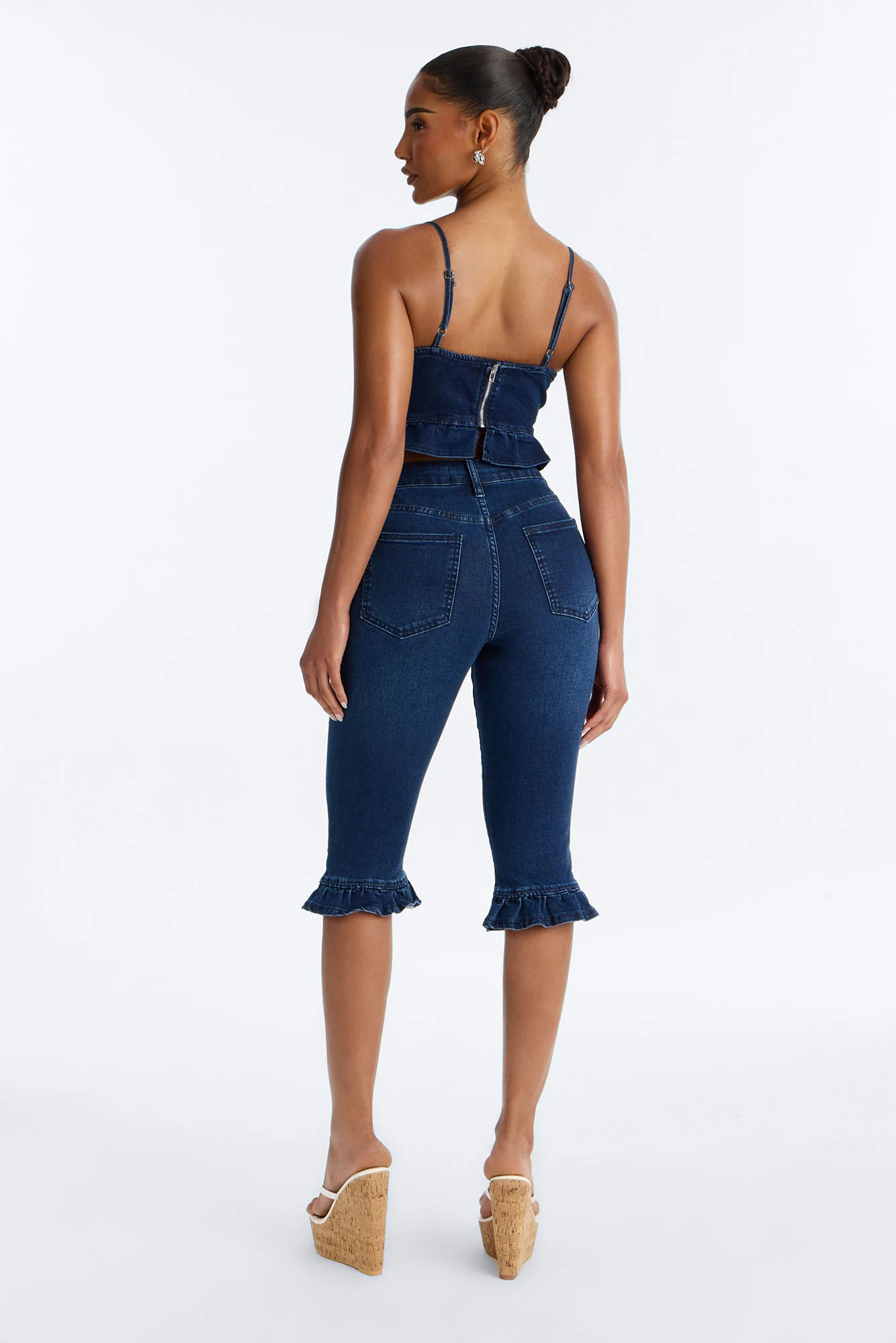Steal The Show Ruffle Denim Capris - Dark Wash - Image 4
